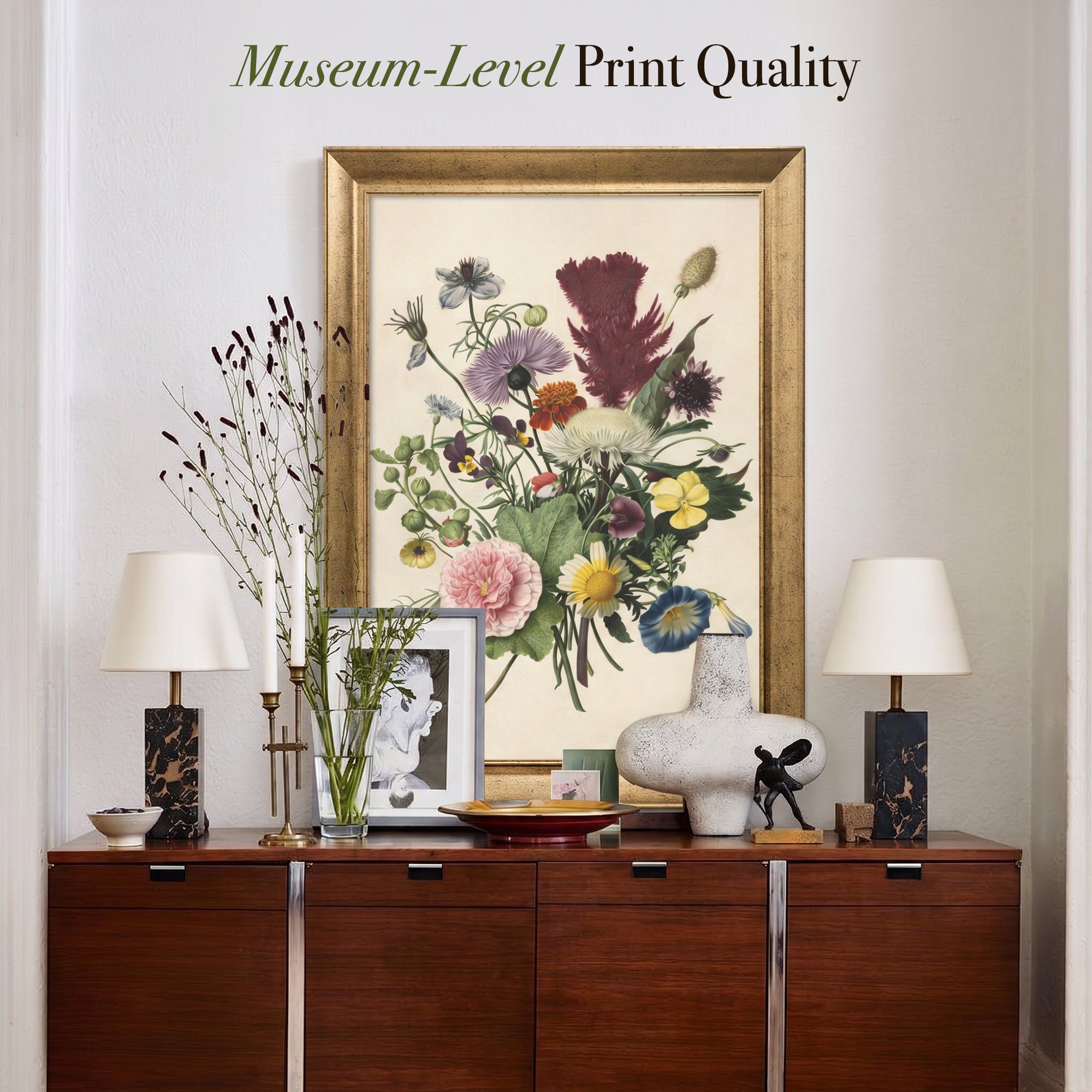 Vintage Wildflower Bouquet Canvas Wall Art – Botanical Floral Print for Classic Decor