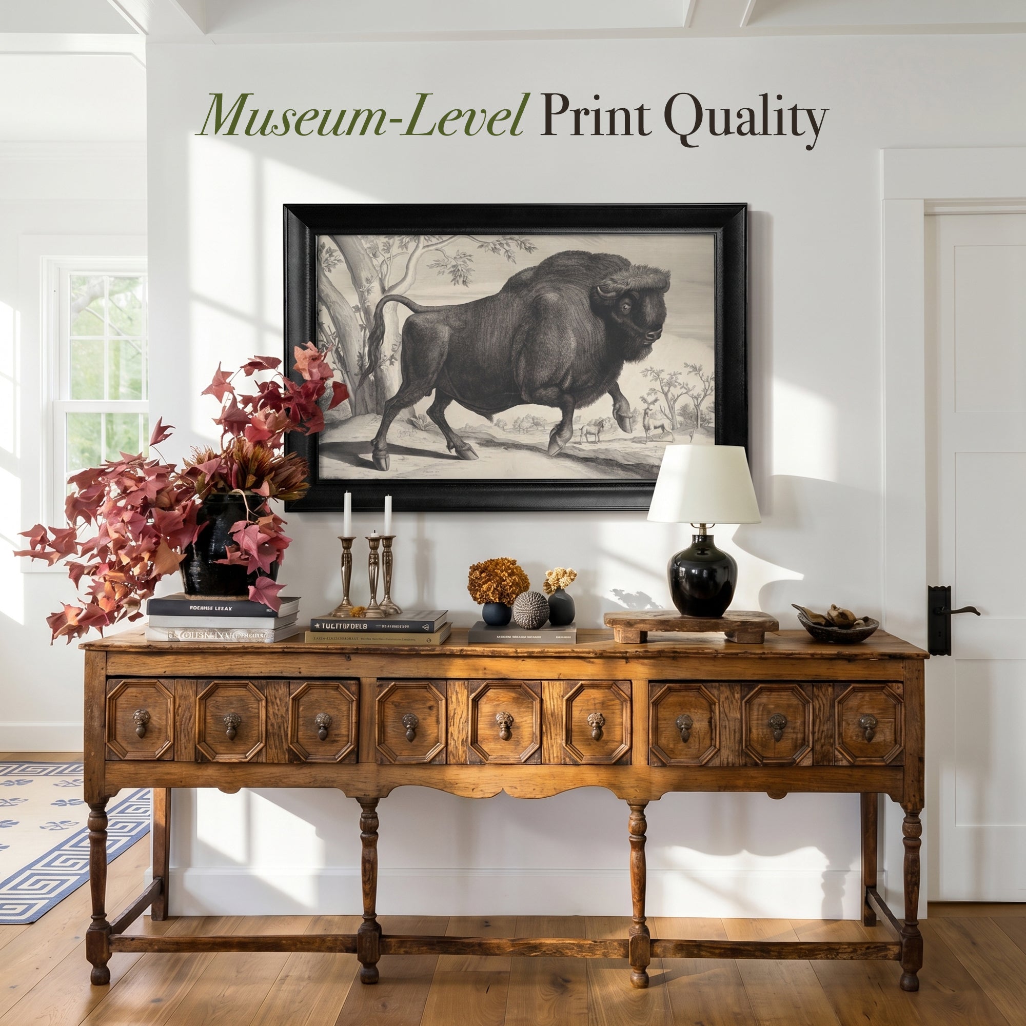 Bison Engraving Print | Vintage Wildlife Illustration | 17th Century Natural History Wall Art