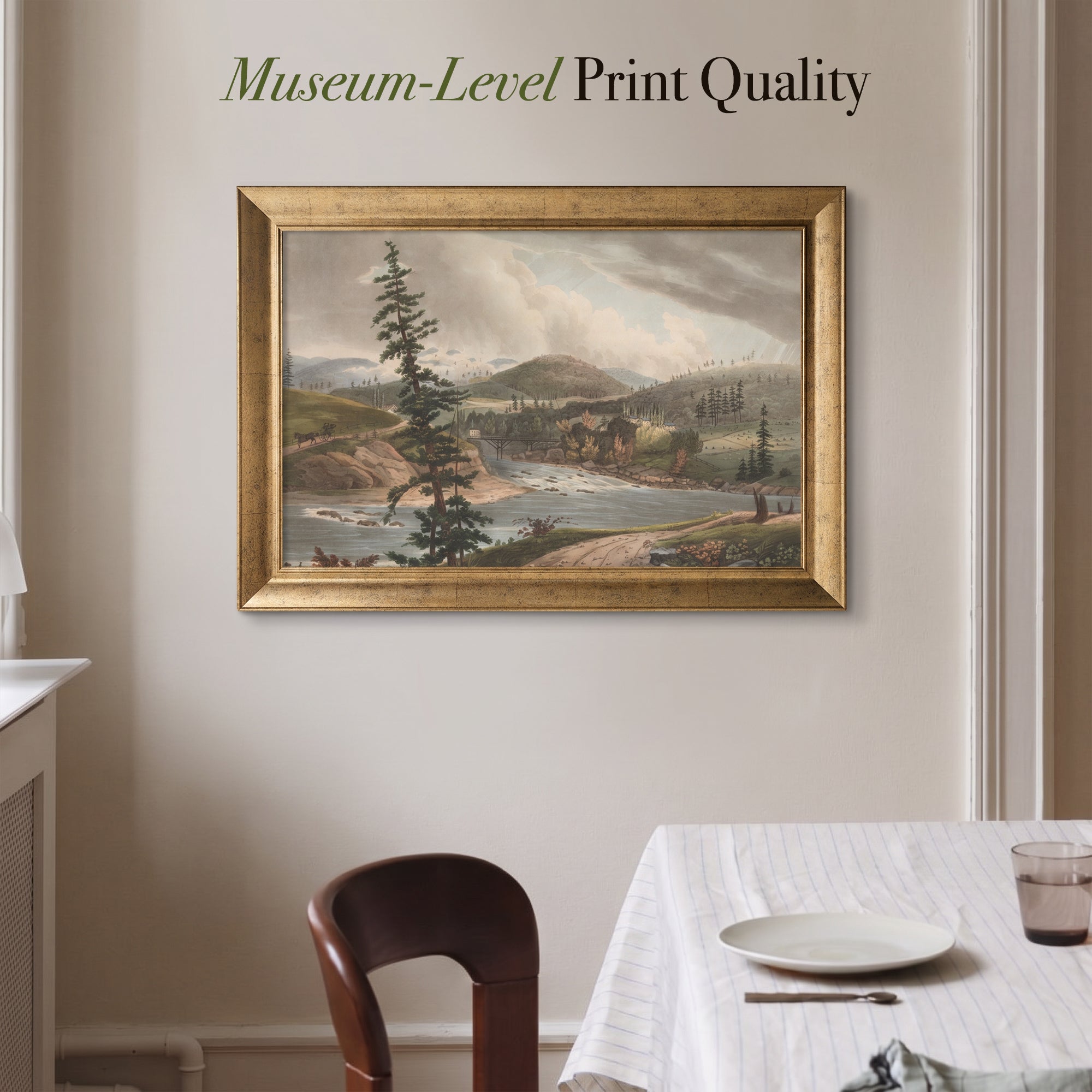 Vintage River Landscape Canvas Wall Art – Classic Mountain and Forest Scenery Print