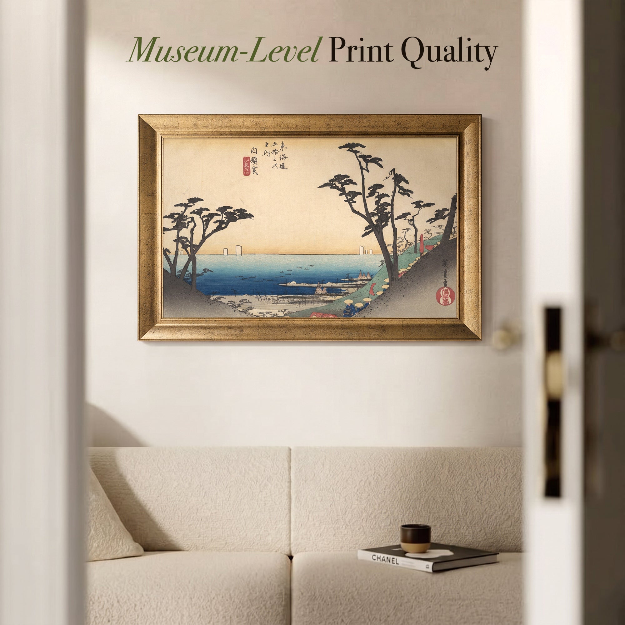 Japanese Coastal Landscape Canvas Wall Art – Vintage Ukiyo-e Seaside Print for Elegant Decor