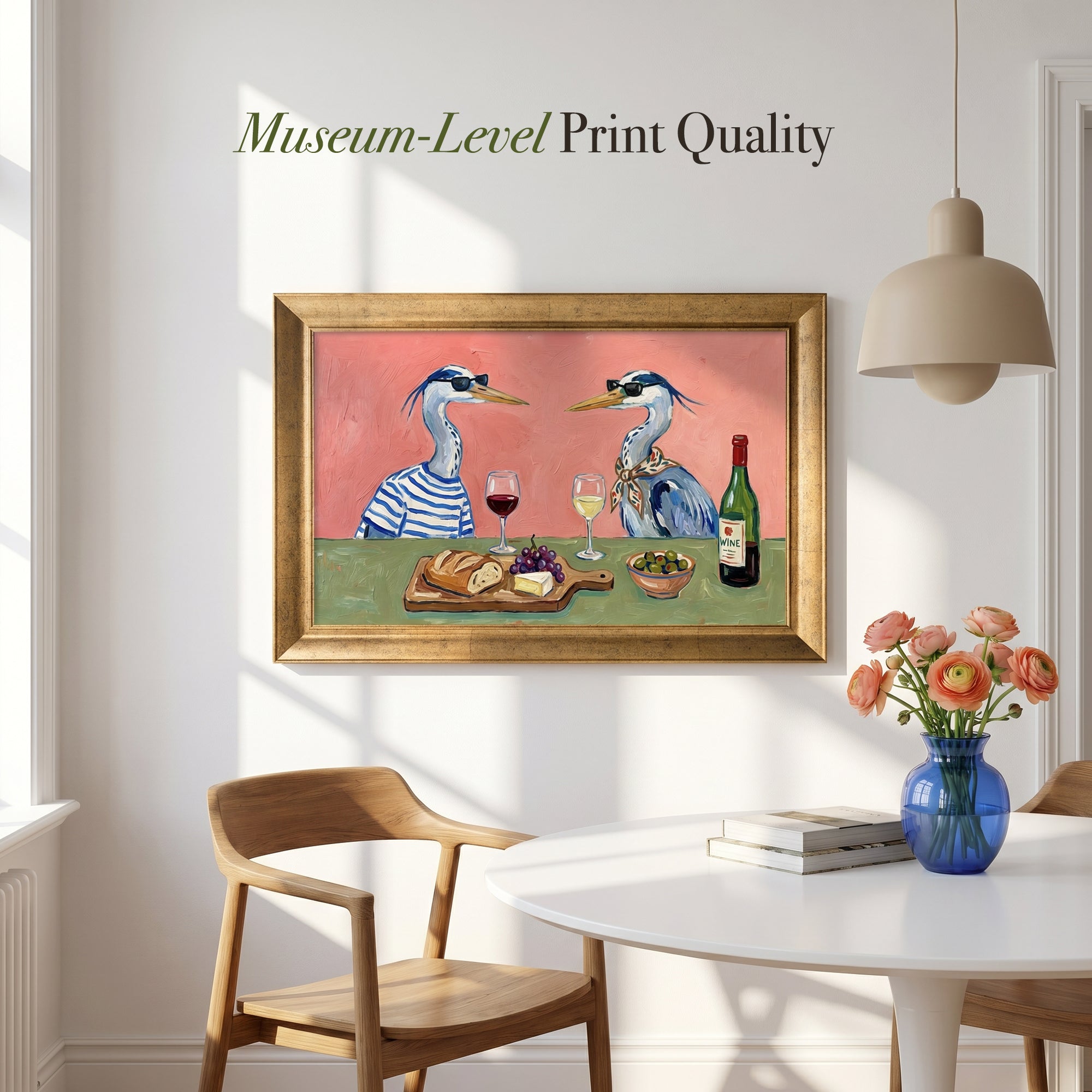 Migratory Birds Drinking Wine Framed Canvas Print