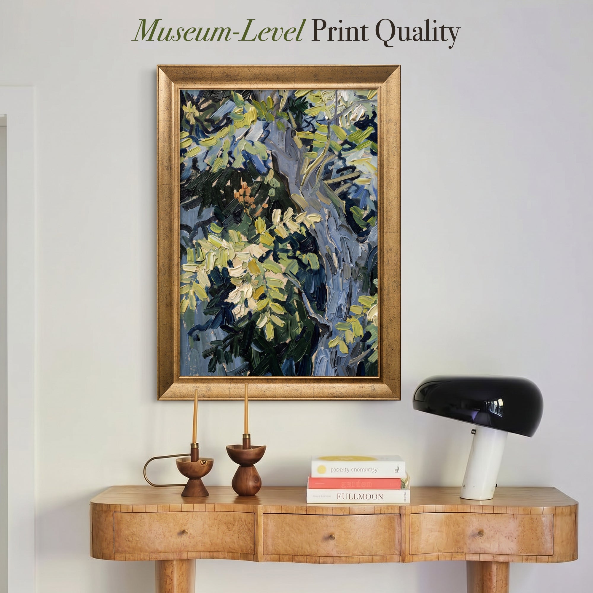 Abstract Forest Canvas Wall Art – Textured Green and Blue Botanical Painting