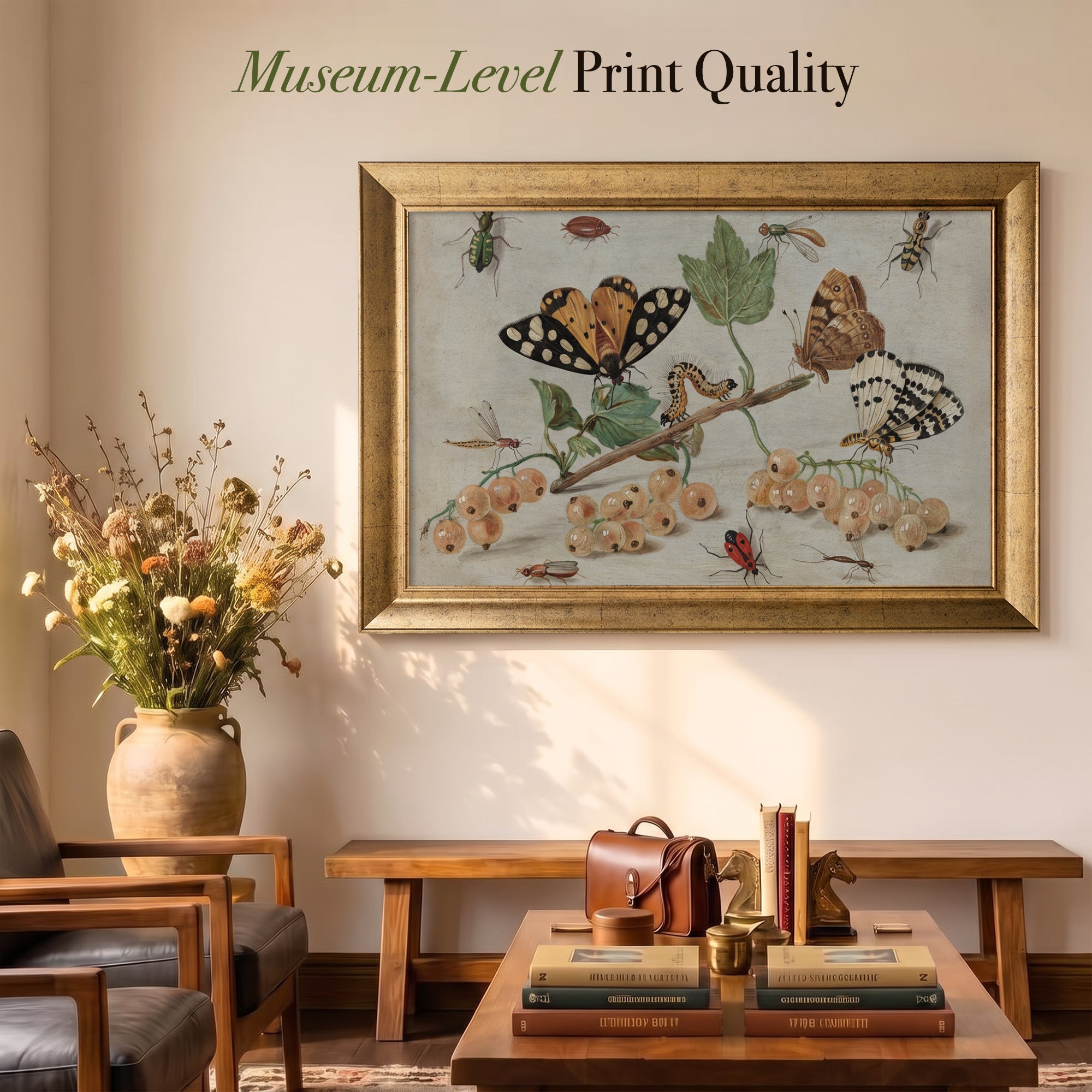 Vintage Butterfly and Insect Canvas Wall Art – Botanical Nature Illustration Print
