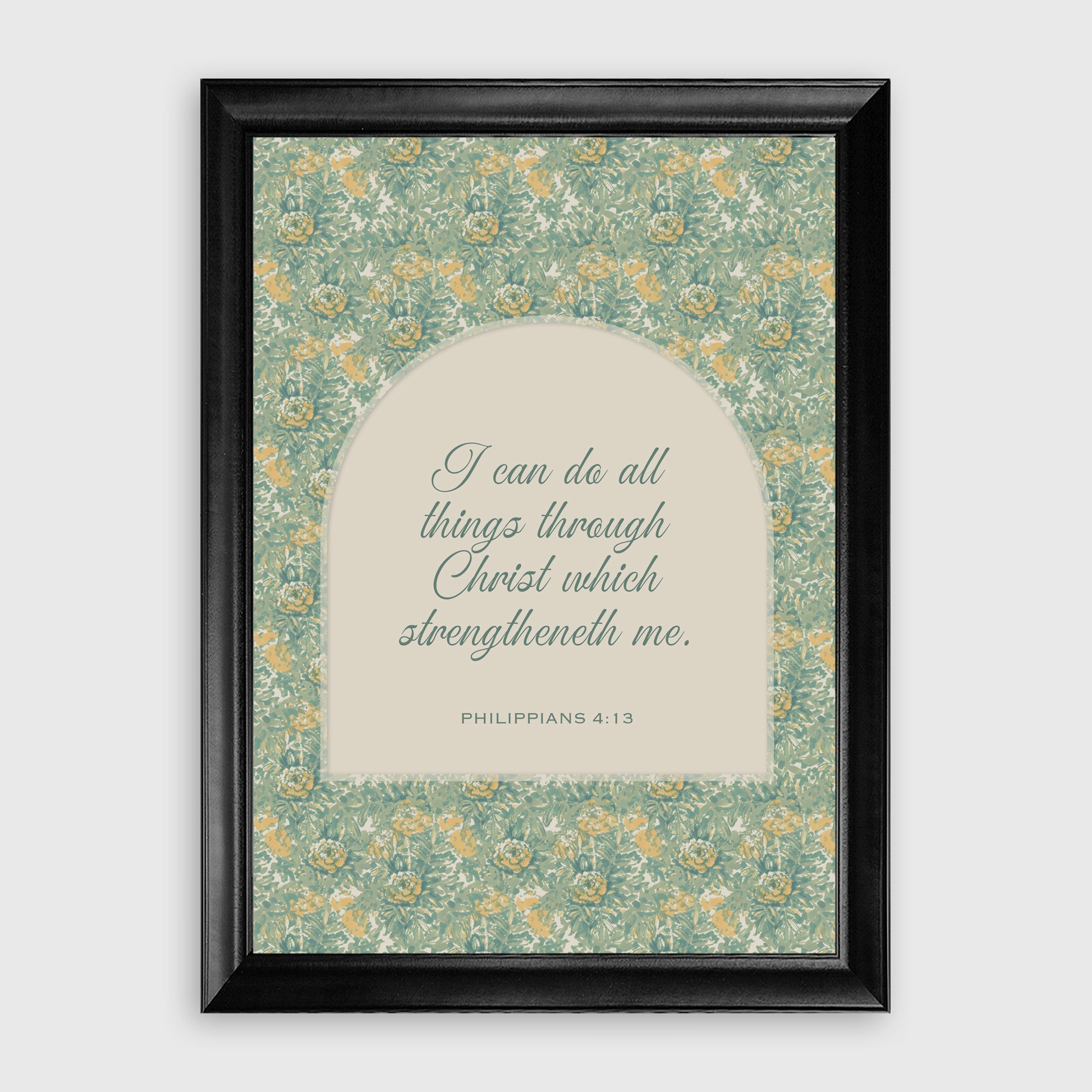 Psalm 23:4 Vintage Floral William Morris Style Scripture Framed Canvas Print