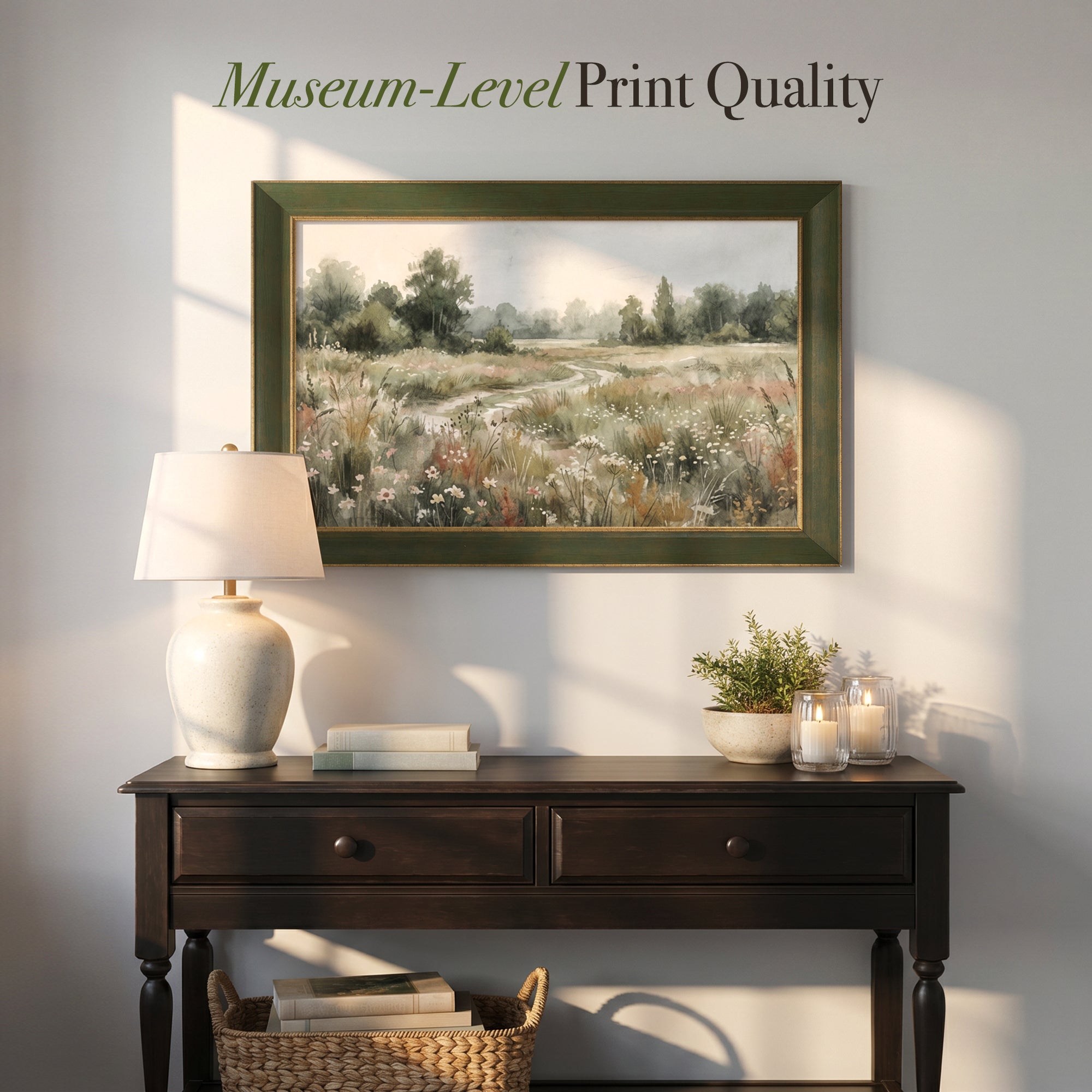 Wildflowers and Meadow Landscape Framed Canvas Print
