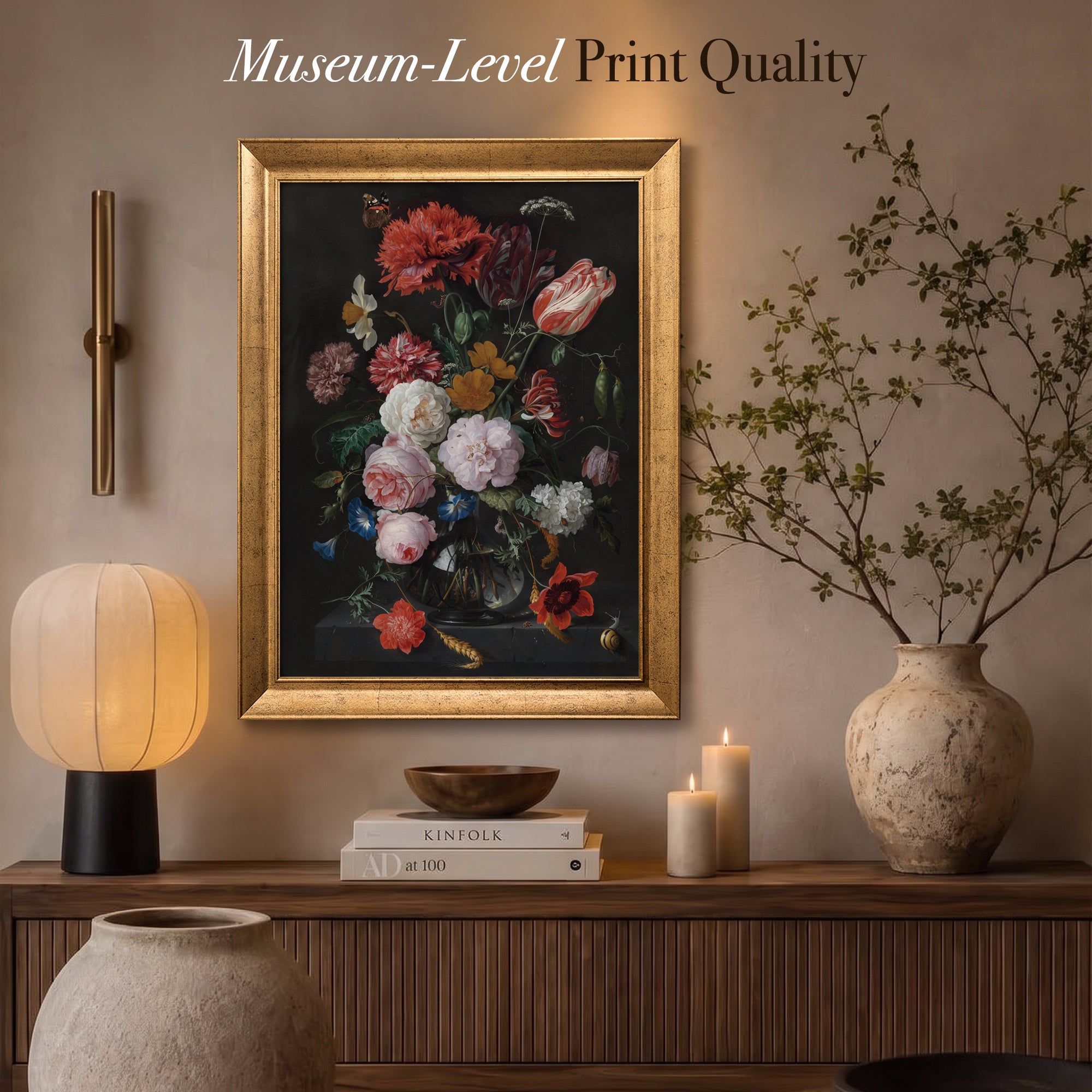 Dark Floral Bouquet Canvas Wall Art – Vintage Still Life Flower Painting for Elegant Decor