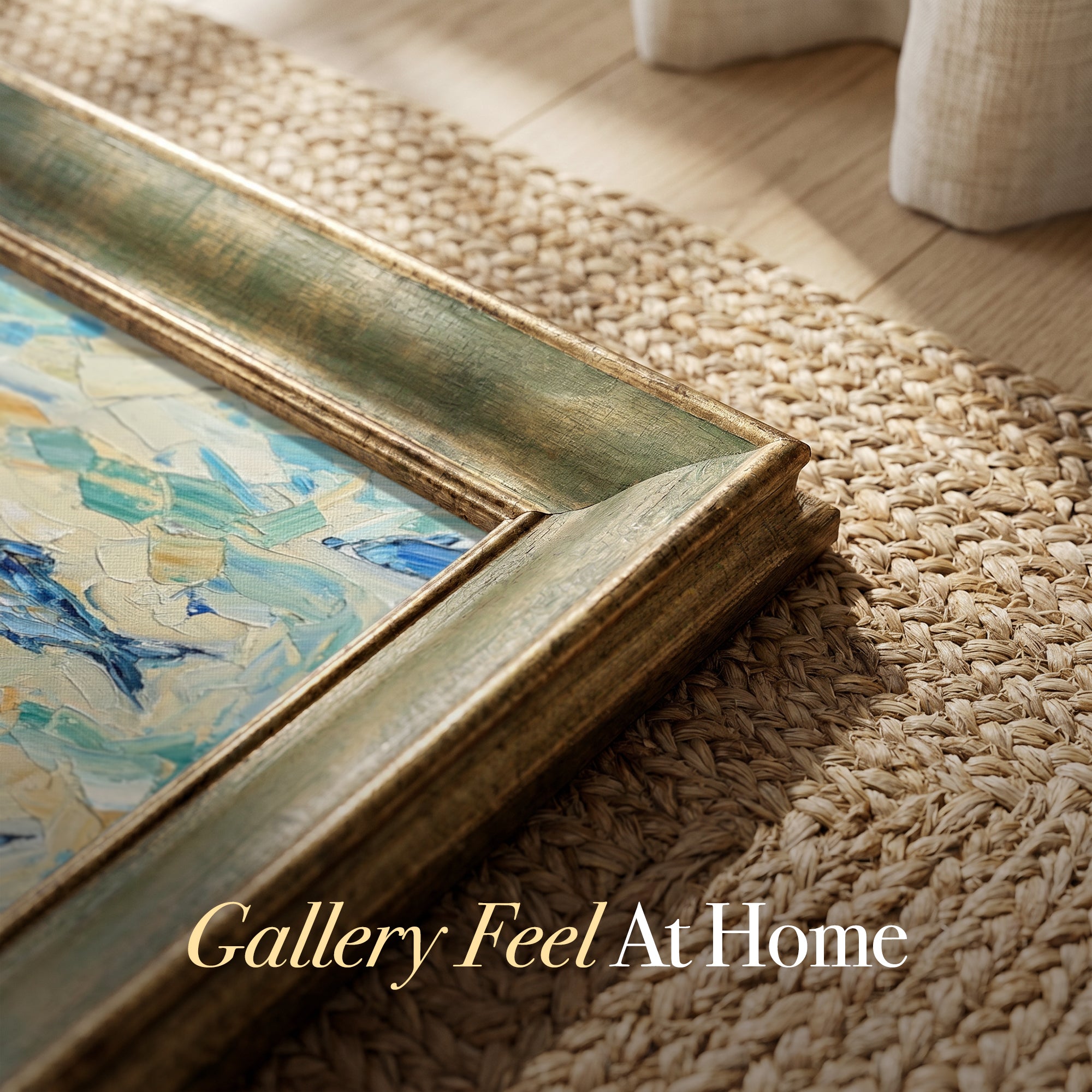 Blue Fishes Impasto Framed Canvas Print