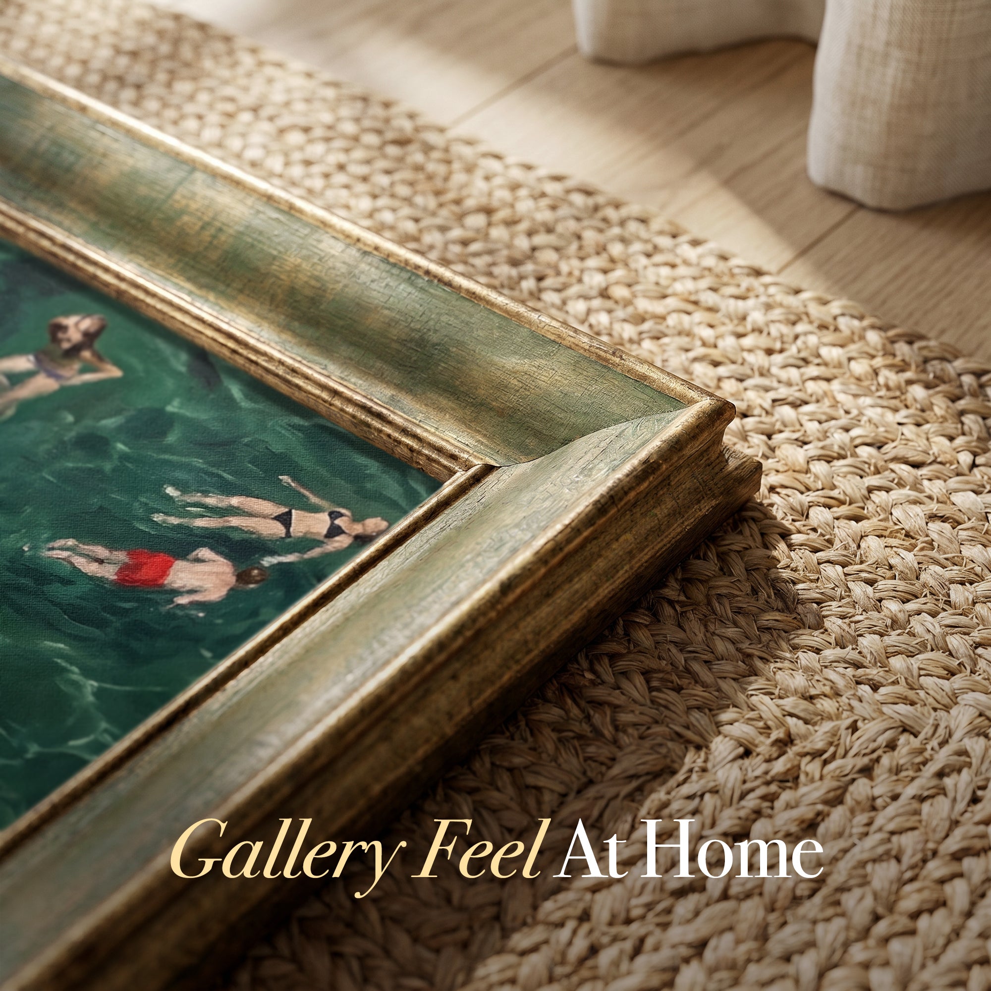 Emerald Summer Swimmers Canvas Wall Art – Aerial Ocean Painting for Coastal Decor