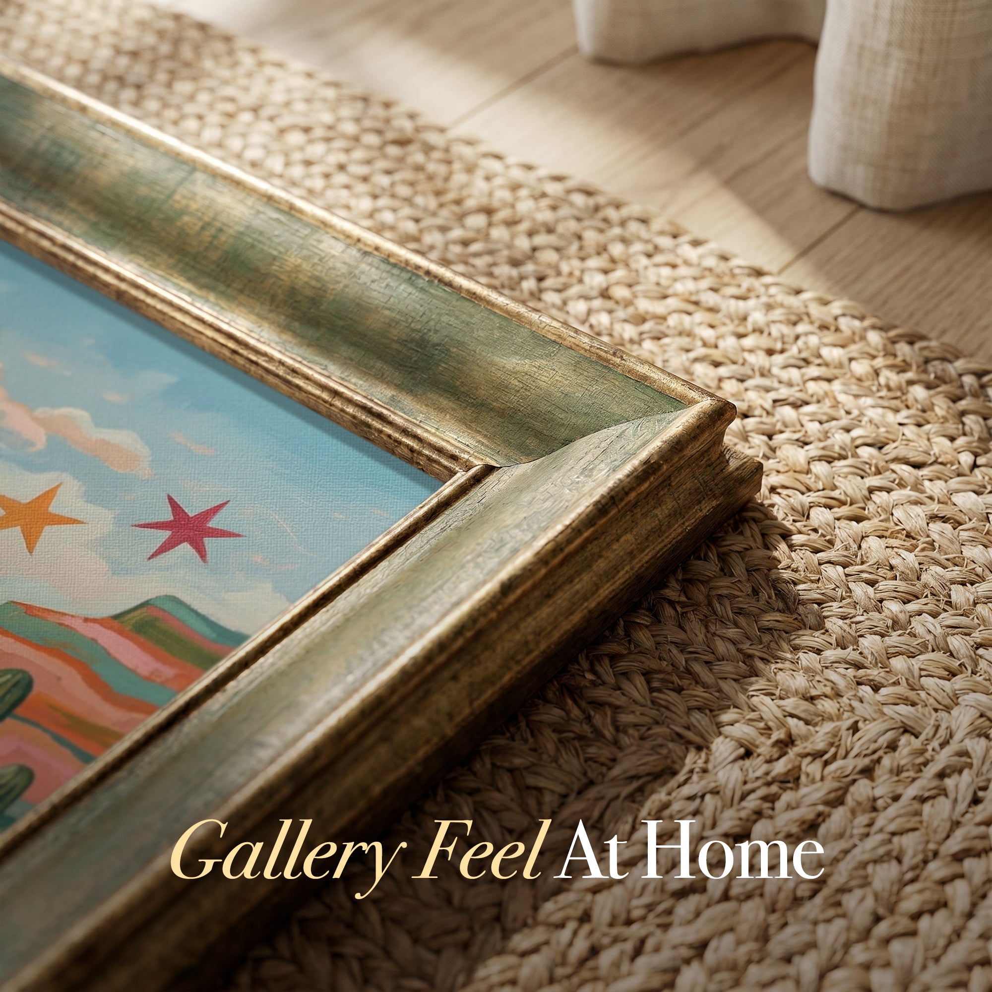 Cowboy and Stars in the Desert Framed Canvas Print