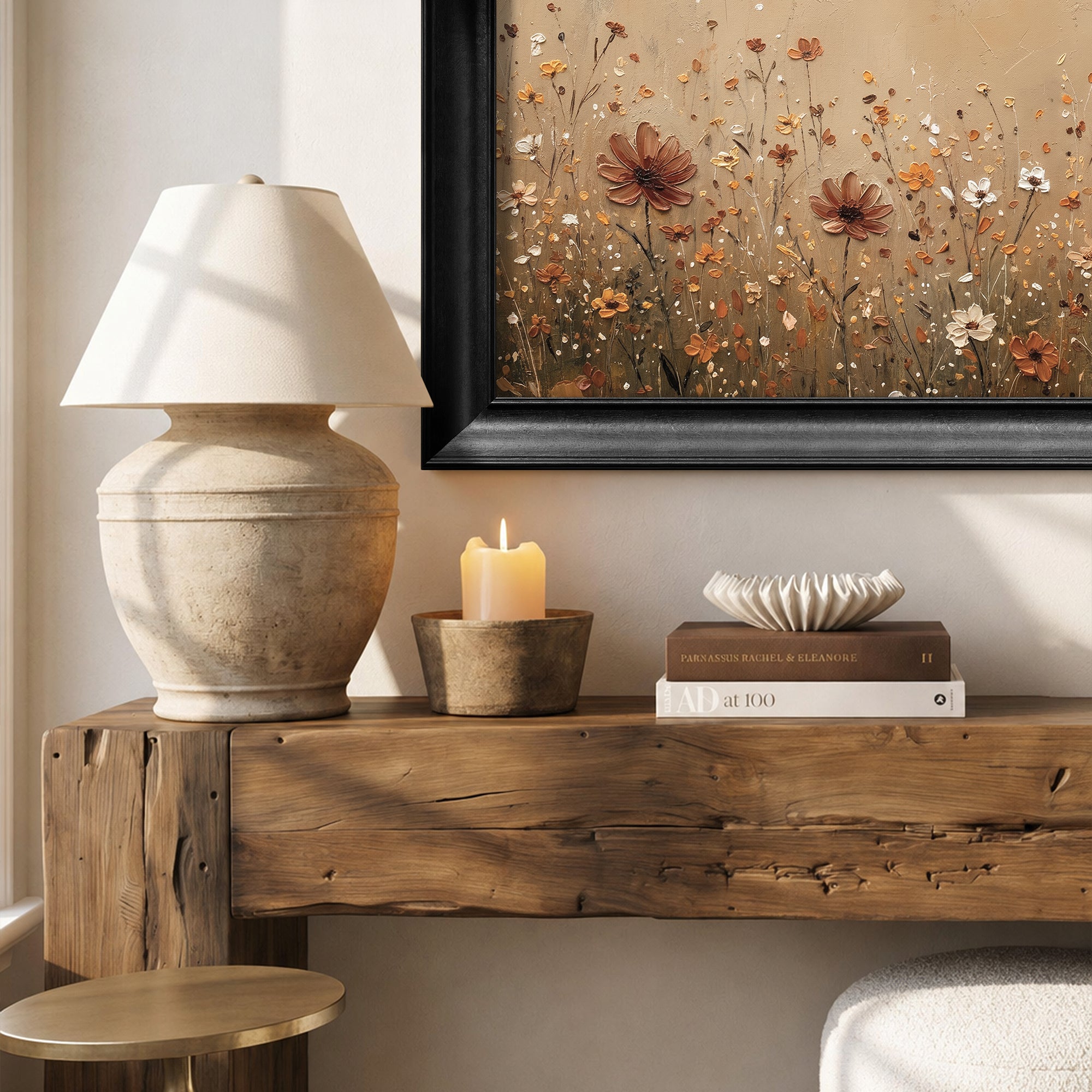 "Orange Flowers" Floral Framed Canvas Print