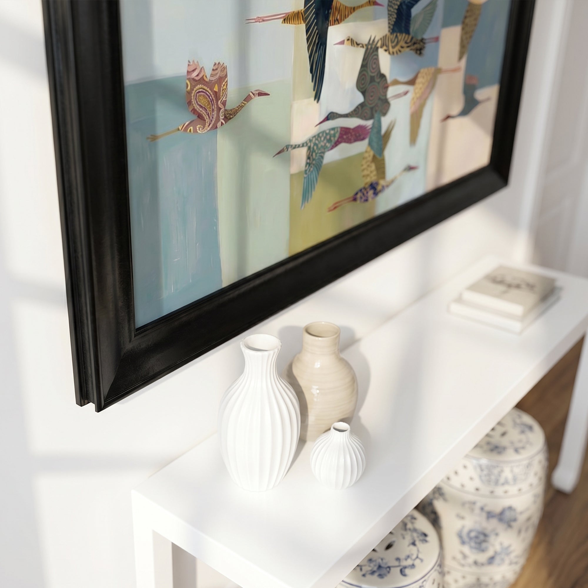 Patterned Flying Cranes Painting