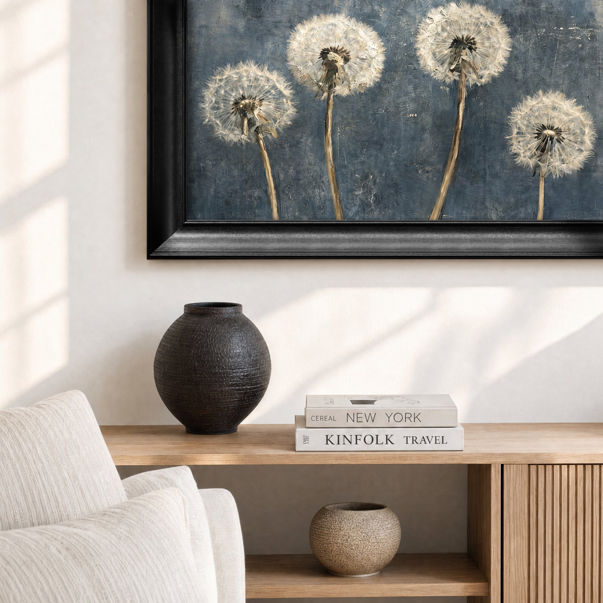"Dandelion" Floral Framed Canvas Print