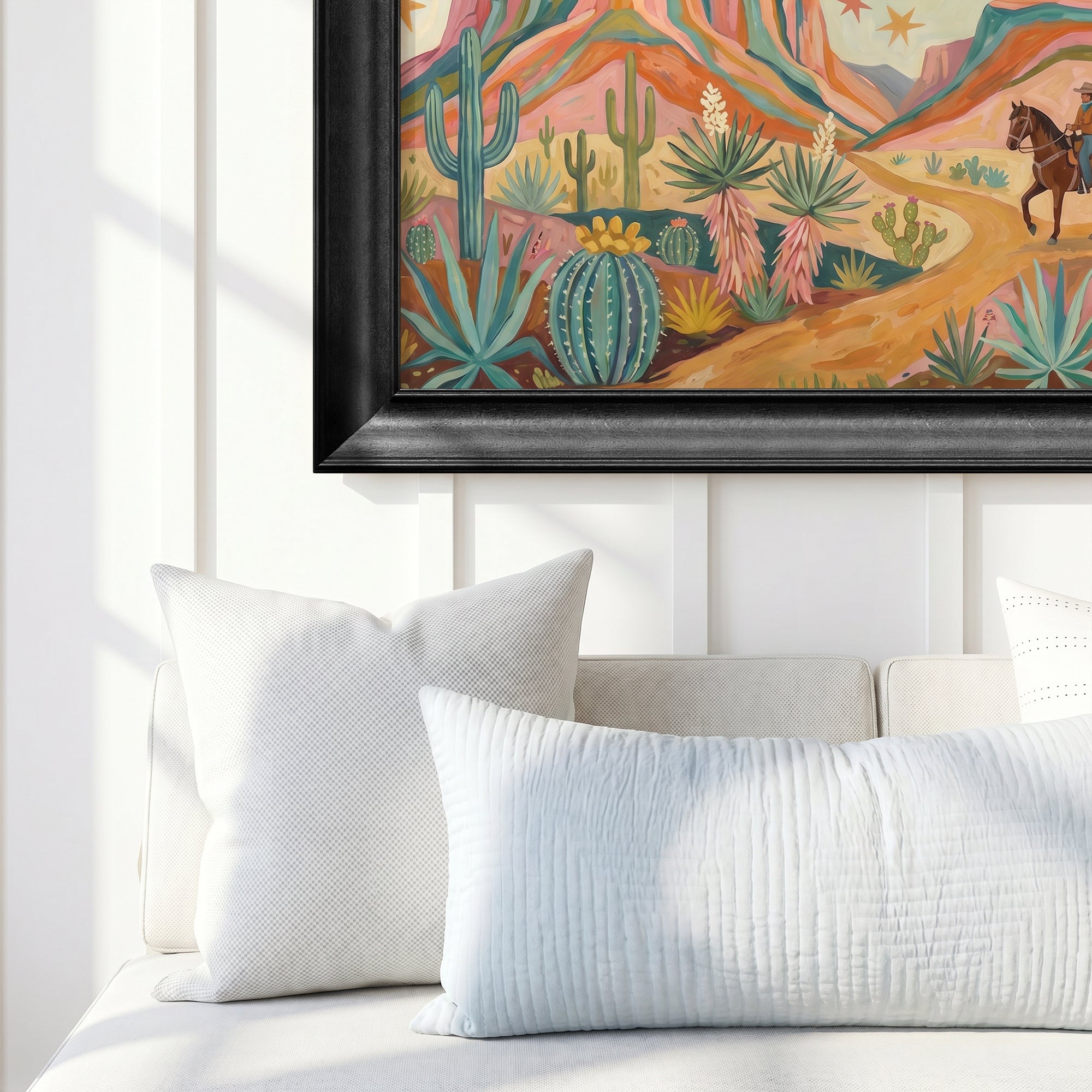 Cowboy and Stars in the Desert Framed Canvas Print