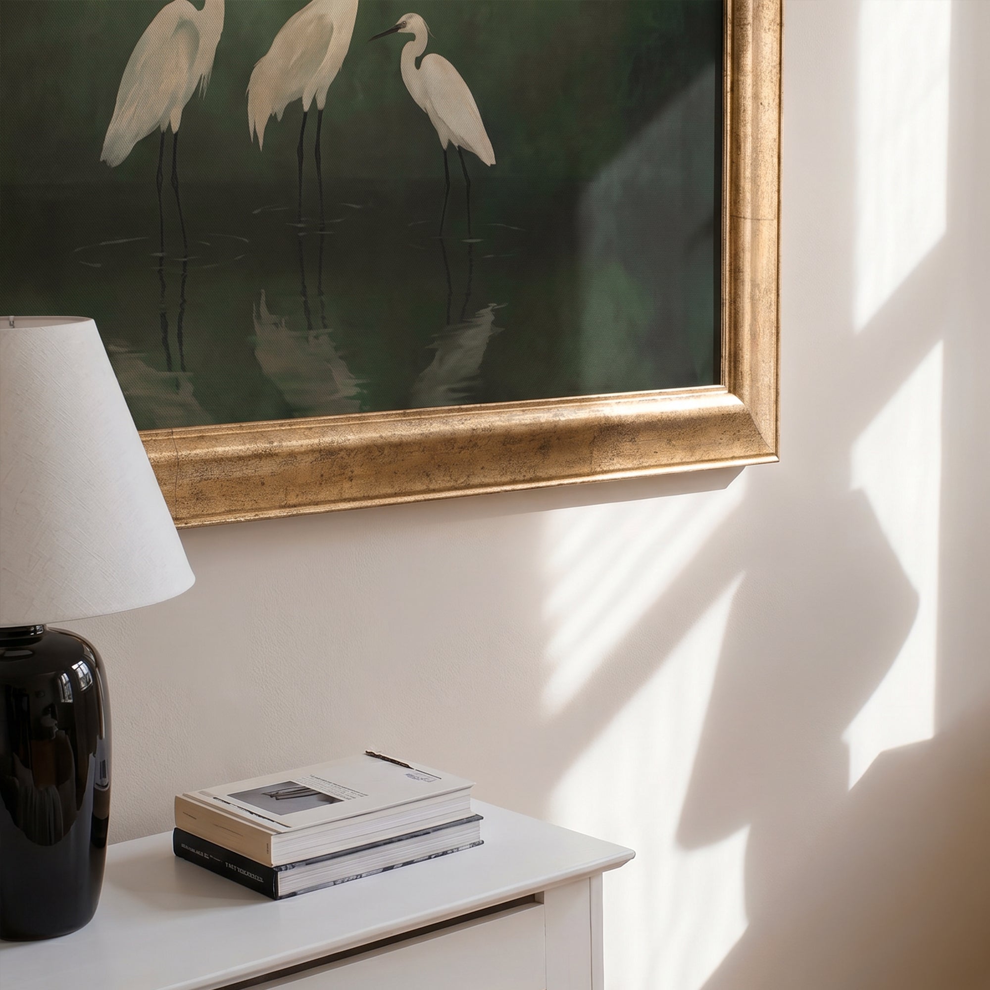 White Herons Framed Canvas Print