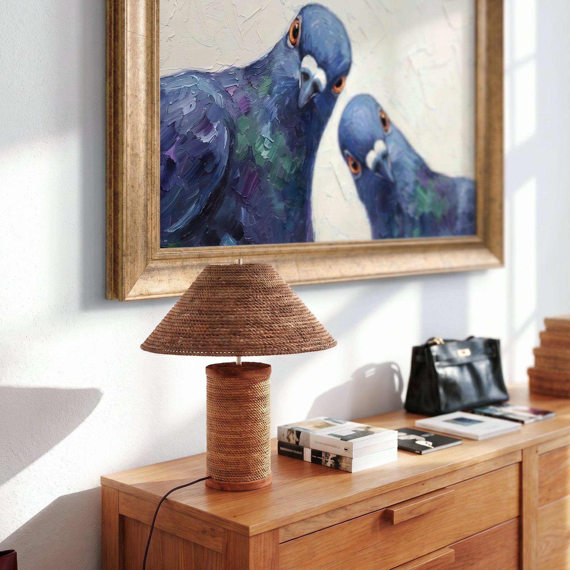Curious Pigeons Framed Canvas Print