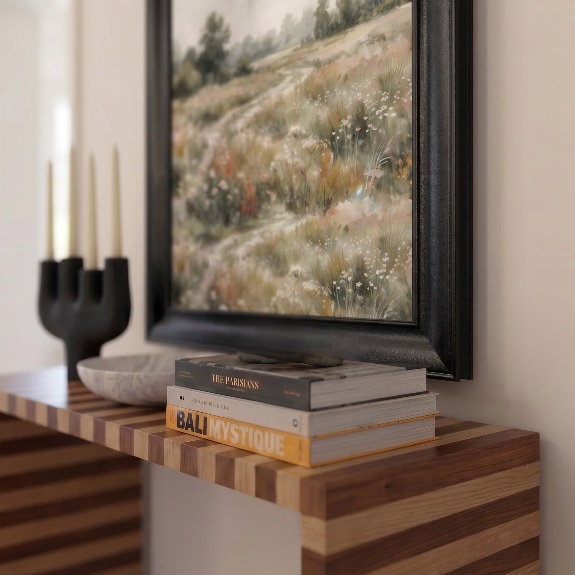 Wildflower Meadow Canvas Wall Art – Soft Pastel Countryside Landscape Painting