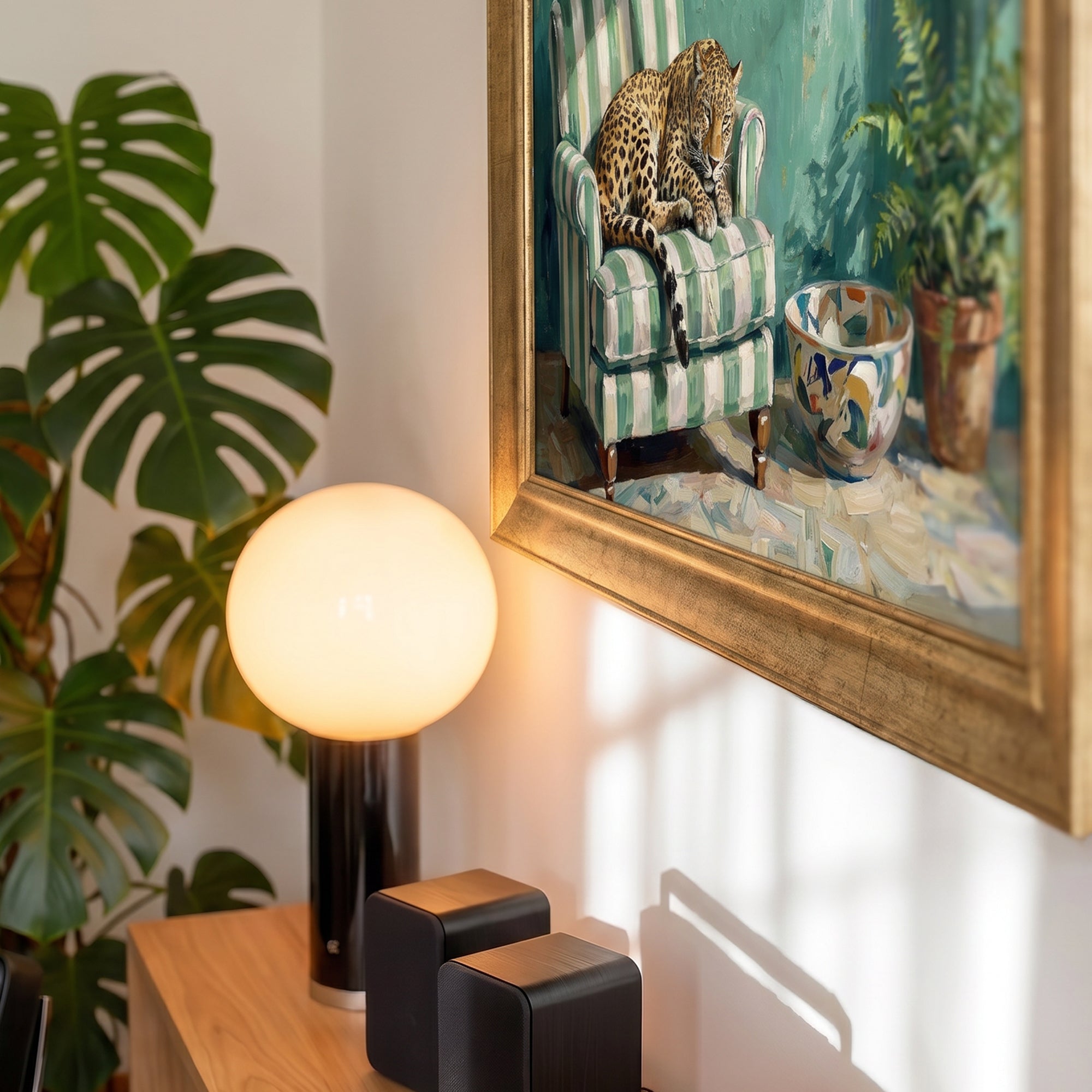 Leopard Sleeping on a Sofa Framed Canvas Print