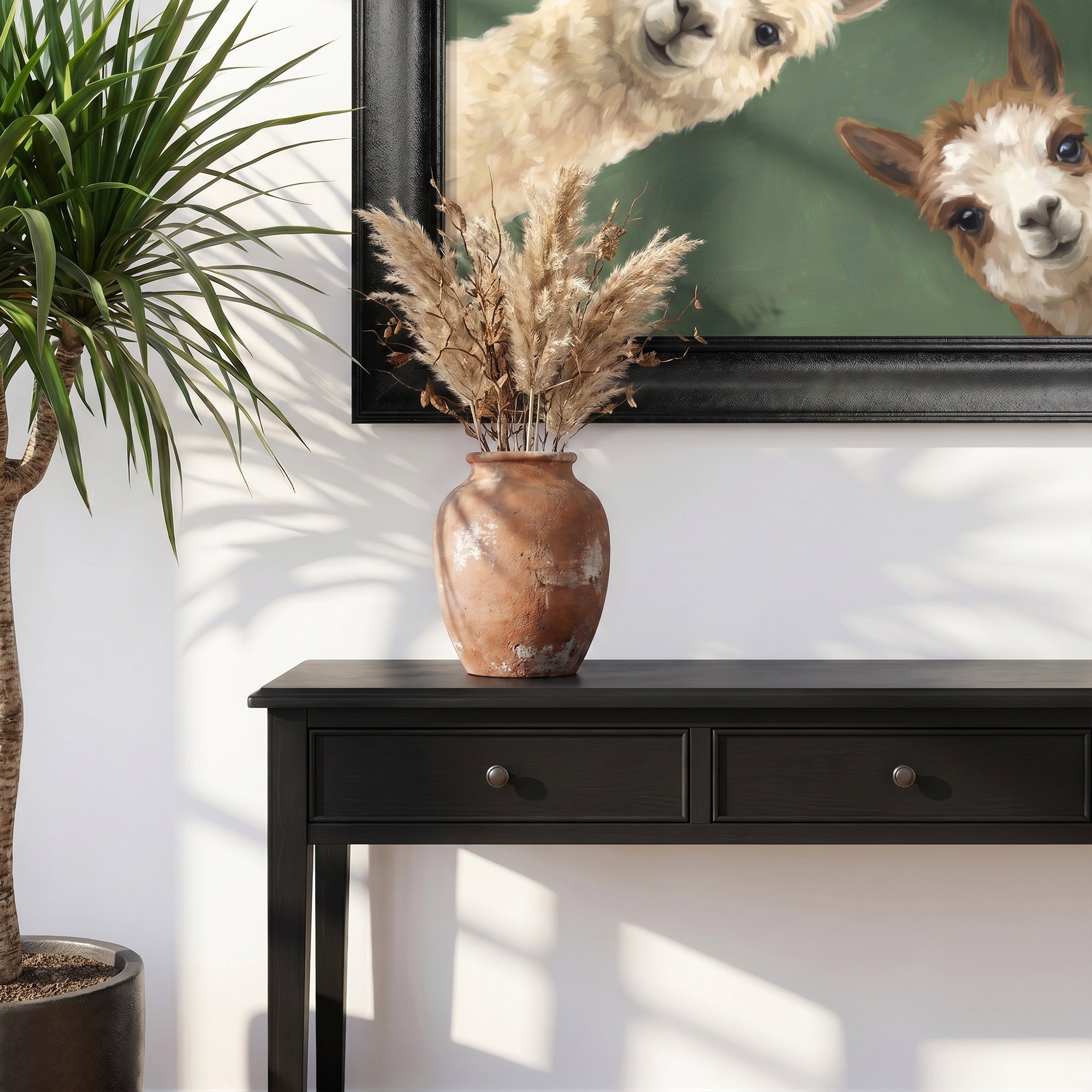 Two Curious Alpacas Framed Canvas Print
