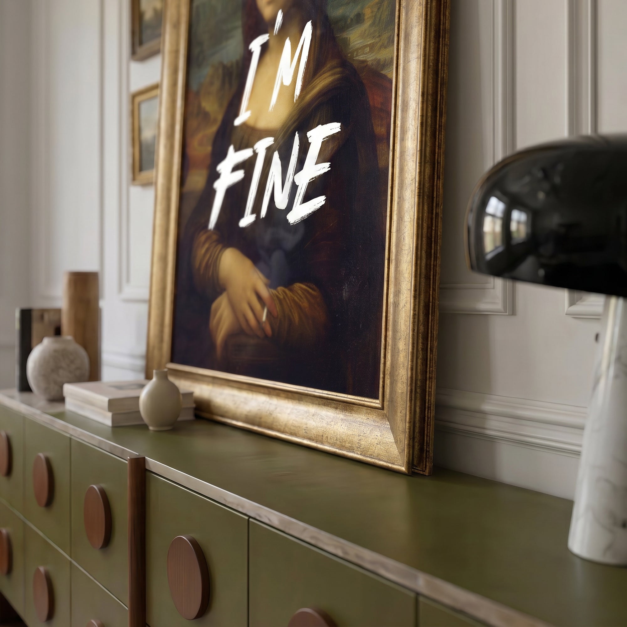 "I'M FINE" Mona Lisa by Leonardo da Vinci Framed Canvas Print