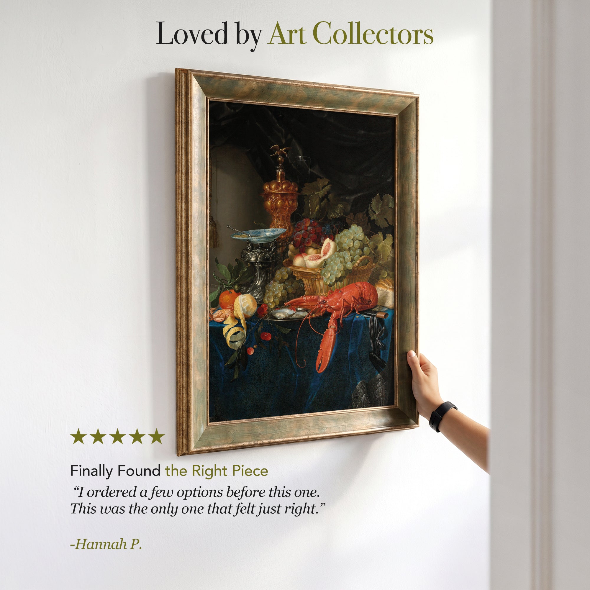 Luxury Still Life Canvas Wall Art – Lobster, Grapes and Fruit Vintage Painting Print