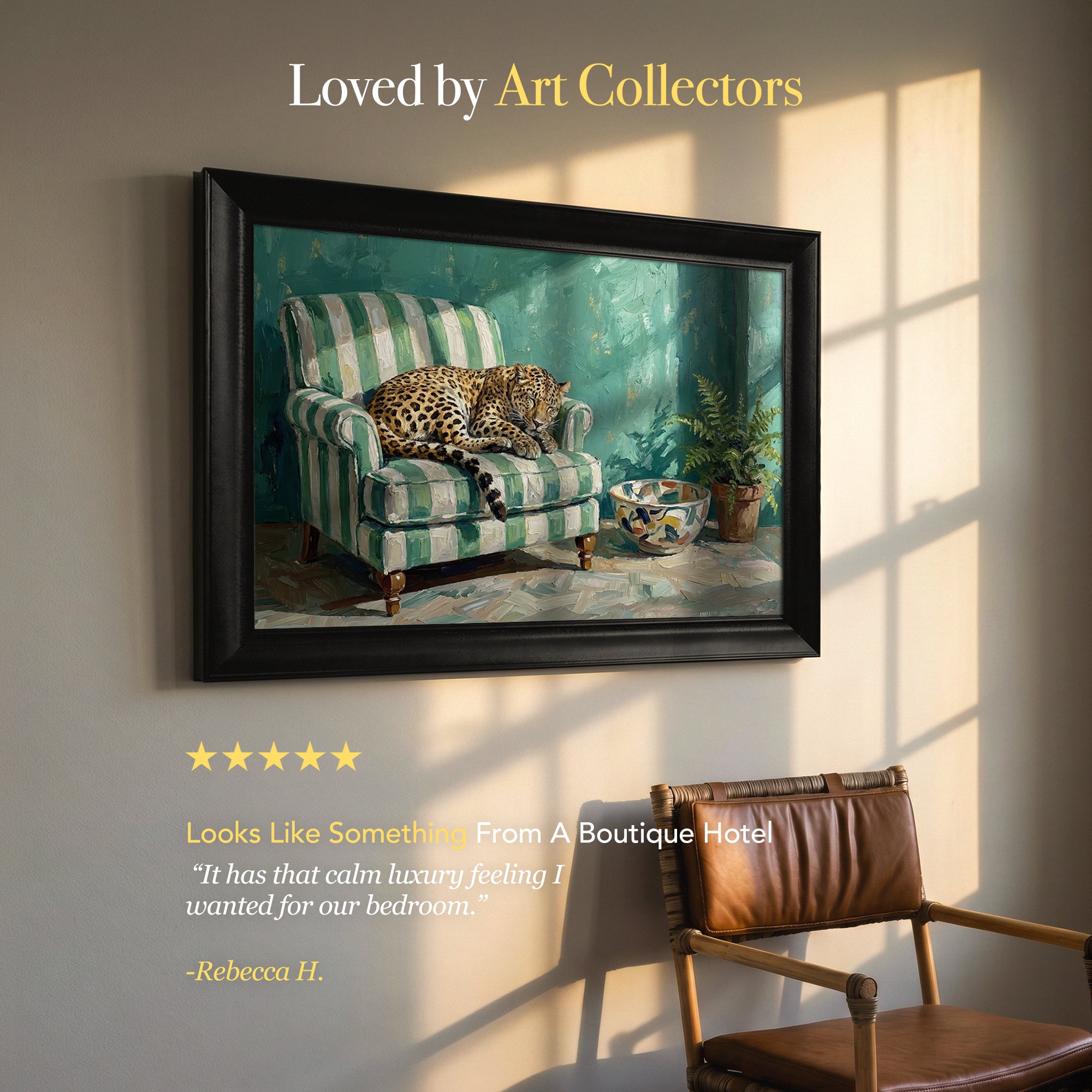Leopard Sleeping on a Sofa Framed Canvas Print
