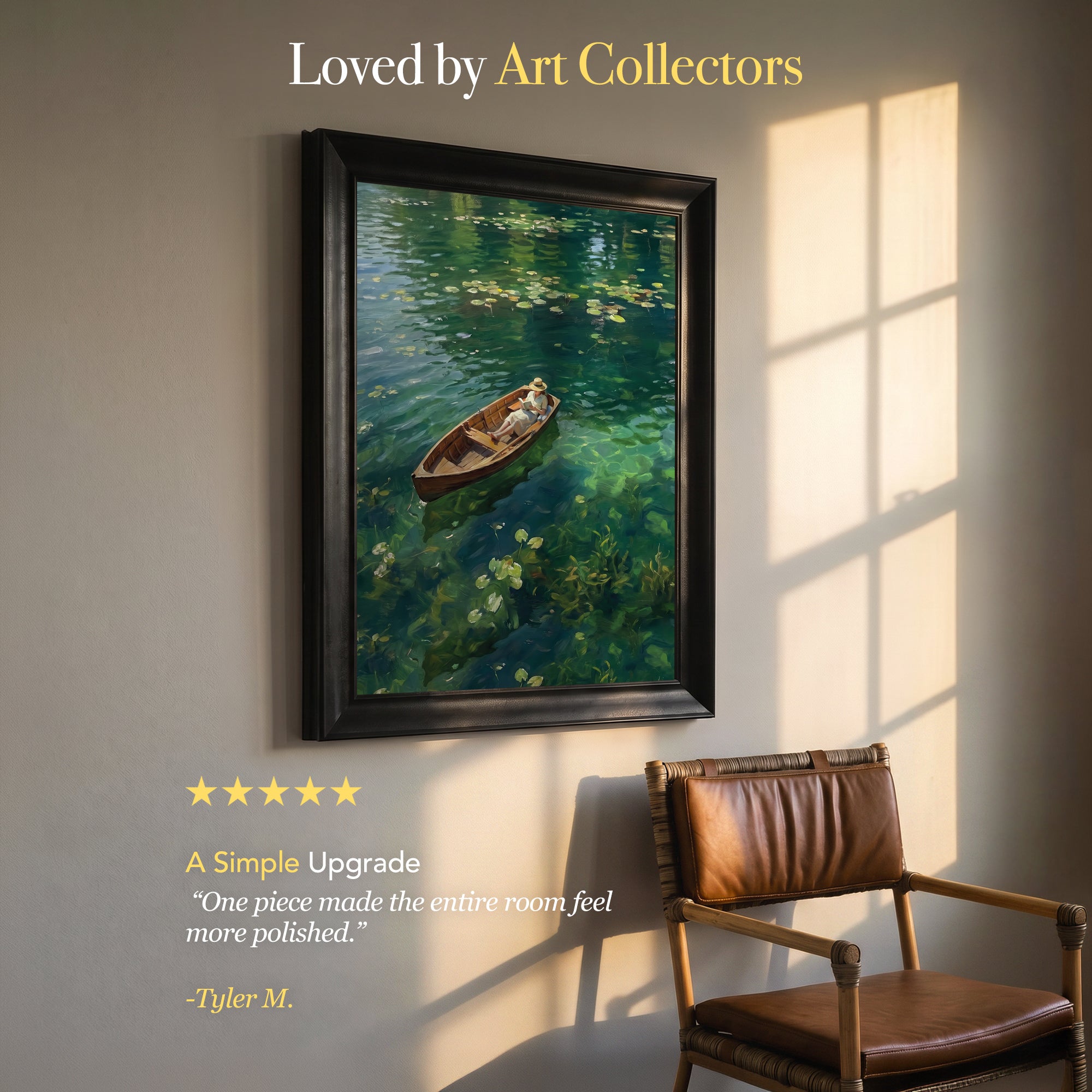 Boat on Green Lake Canvas Wall Art – Peaceful Water Landscape Painting for Serene Decor