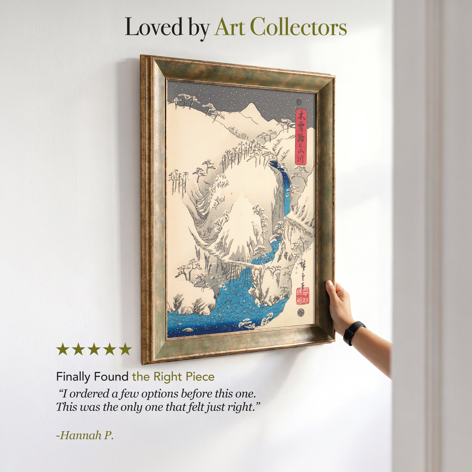 Japanese Snowy Waterfall Canvas Wall Art – Vintage Ukiyo-e Winter Landscape Print