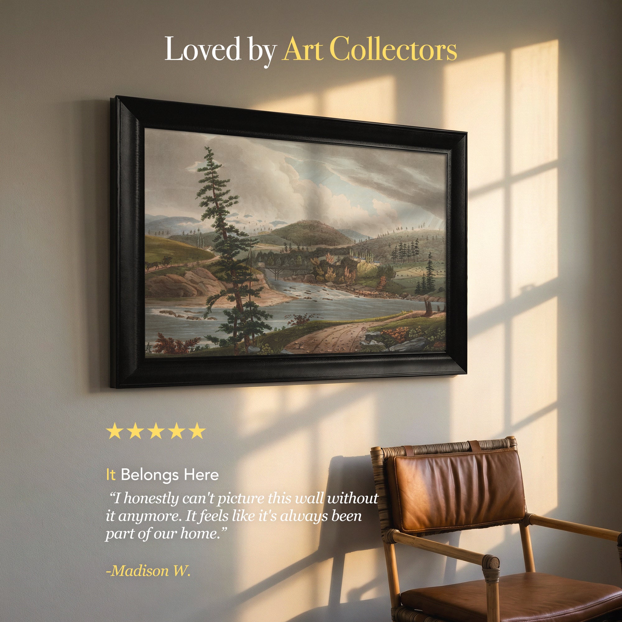 Vintage River Landscape Canvas Wall Art – Classic Mountain and Forest Scenery Print