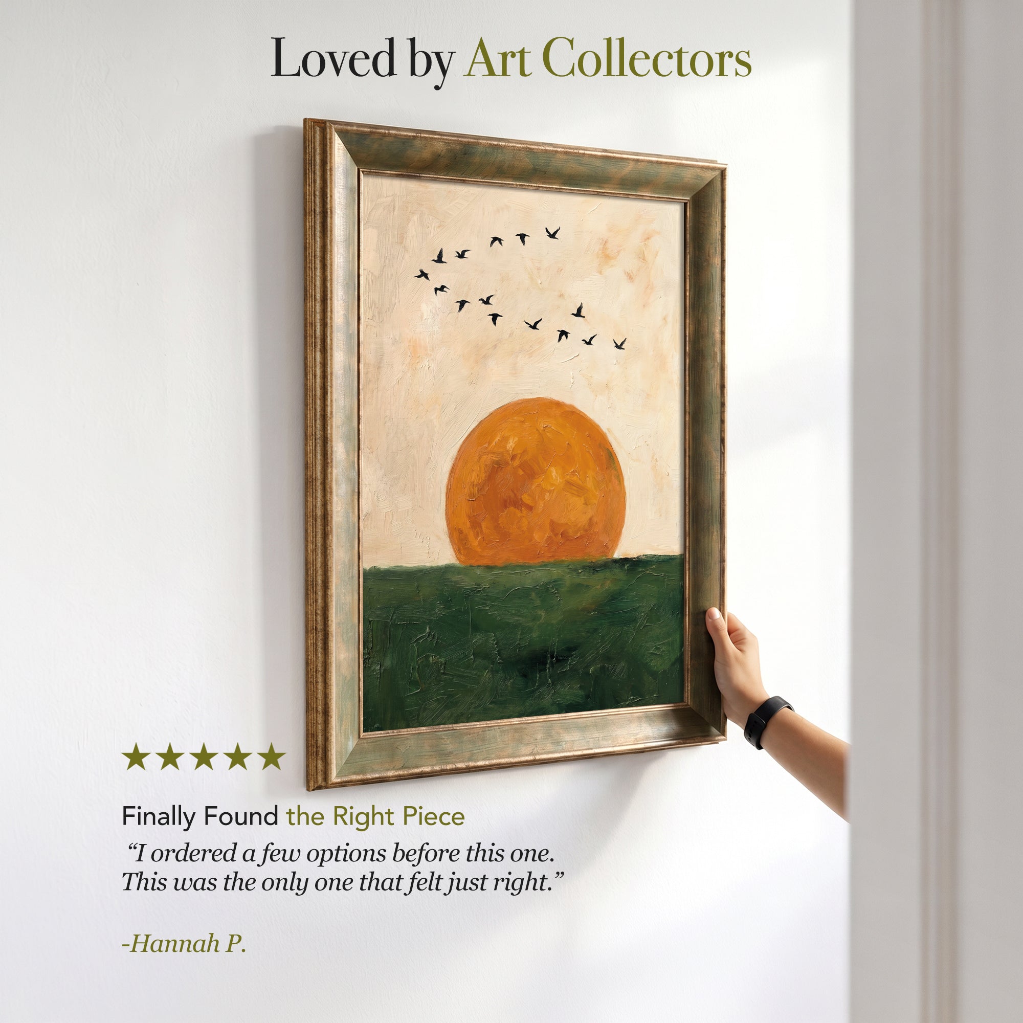 Golden Sunset and Flying Birds Canvas Wall Art – Minimalist Nature Landscape Painting