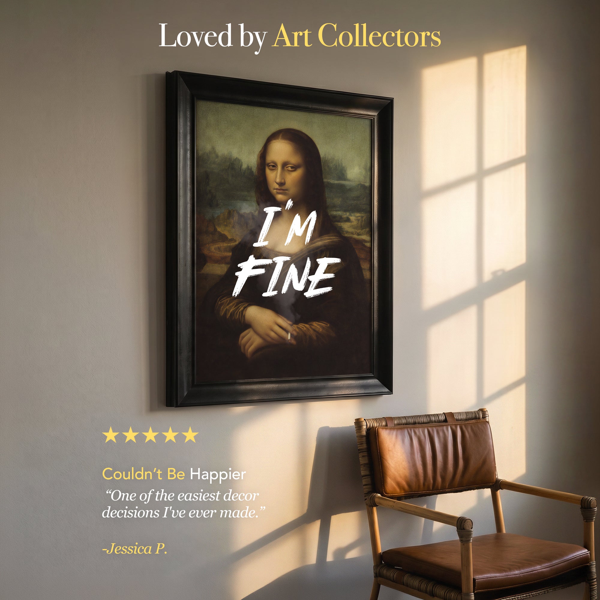 "I'M FINE" Mona Lisa by Leonardo da Vinci Framed Canvas Print