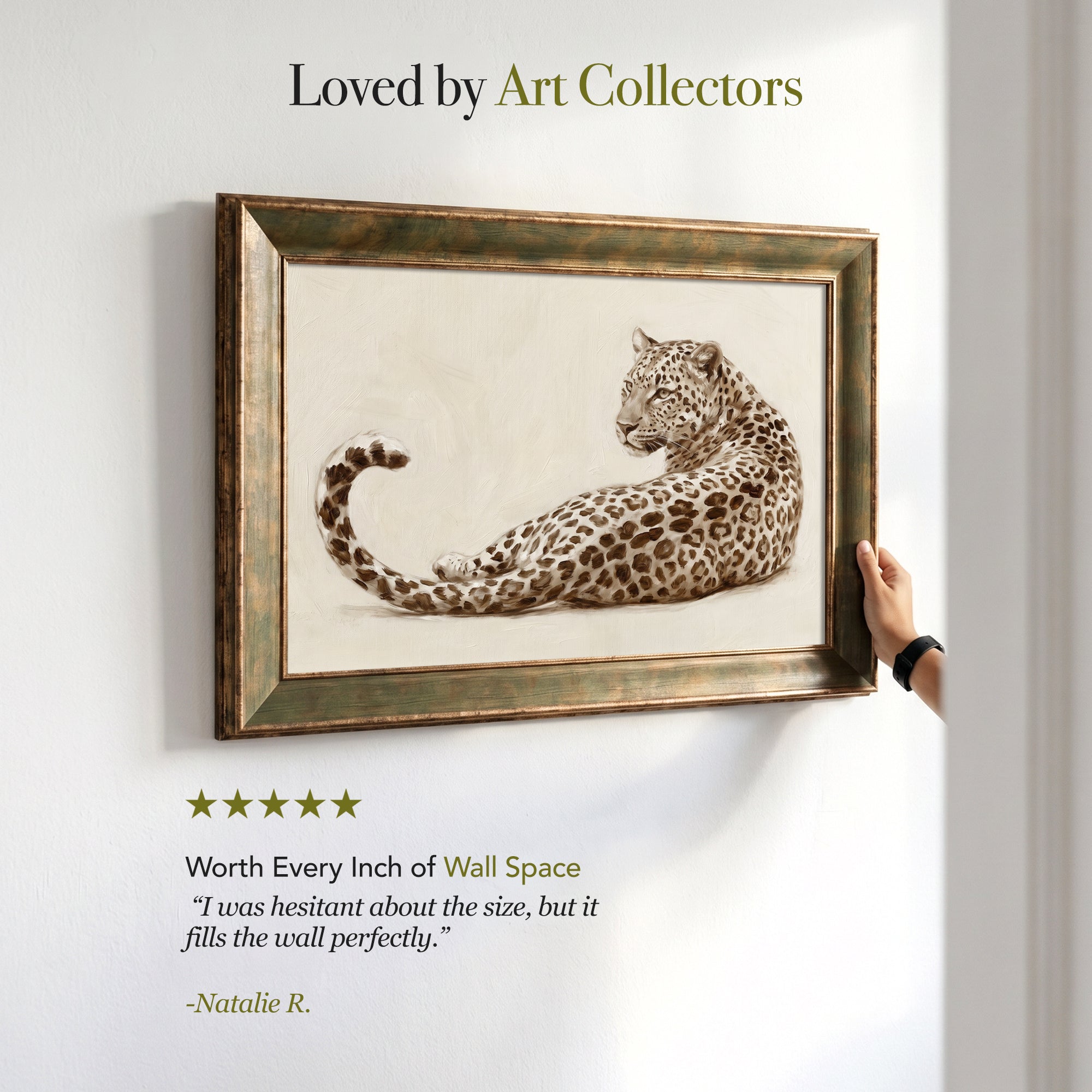 Resting Leopard Canvas Wall Art – Minimalist Wildlife Painting for Modern Decor