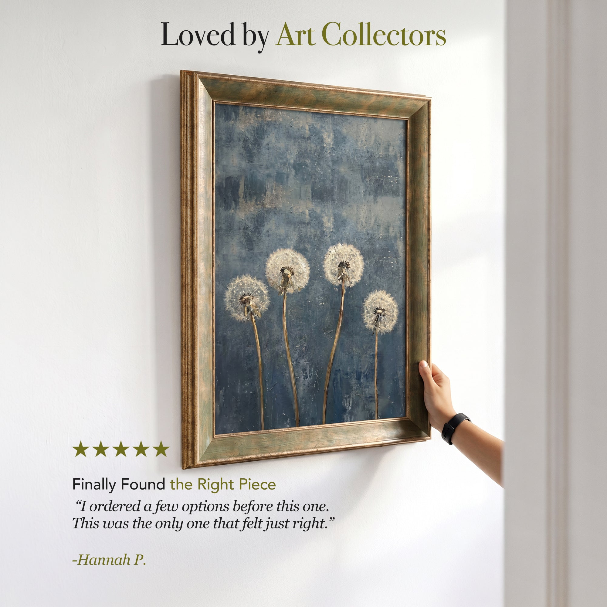 Dandelion Flowers Canvas Wall Art – Blue Background Botanical Painting for Calm Decor