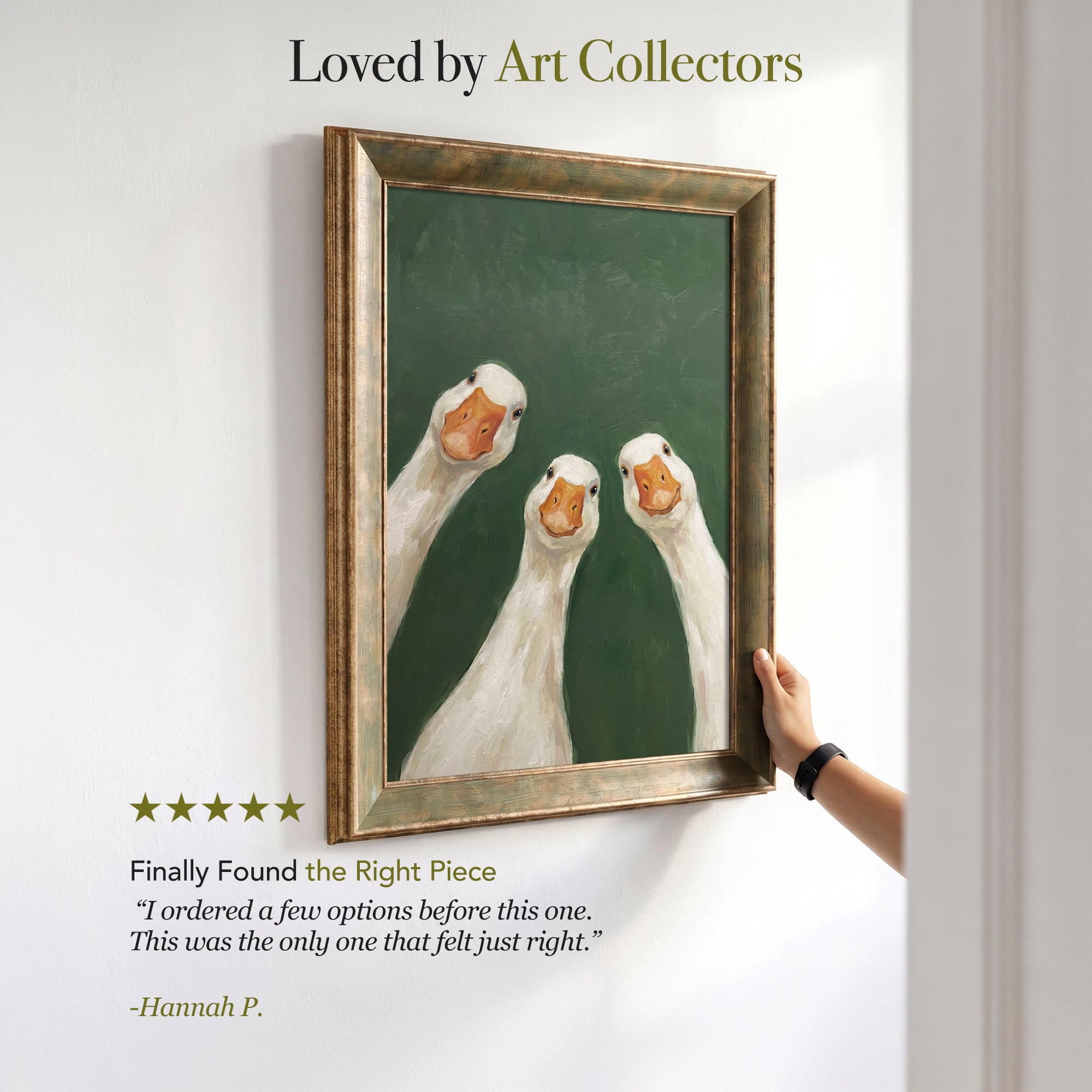Three White Ducks Canvas Wall Art – Playful Animal Painting for Farmhouse and Modern Decor