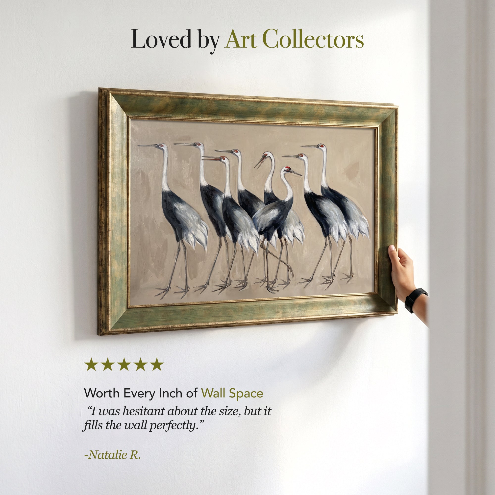 Elegant Crane Canvas Wall Art – Neutral Bird Painting for Sophisticated Interiors