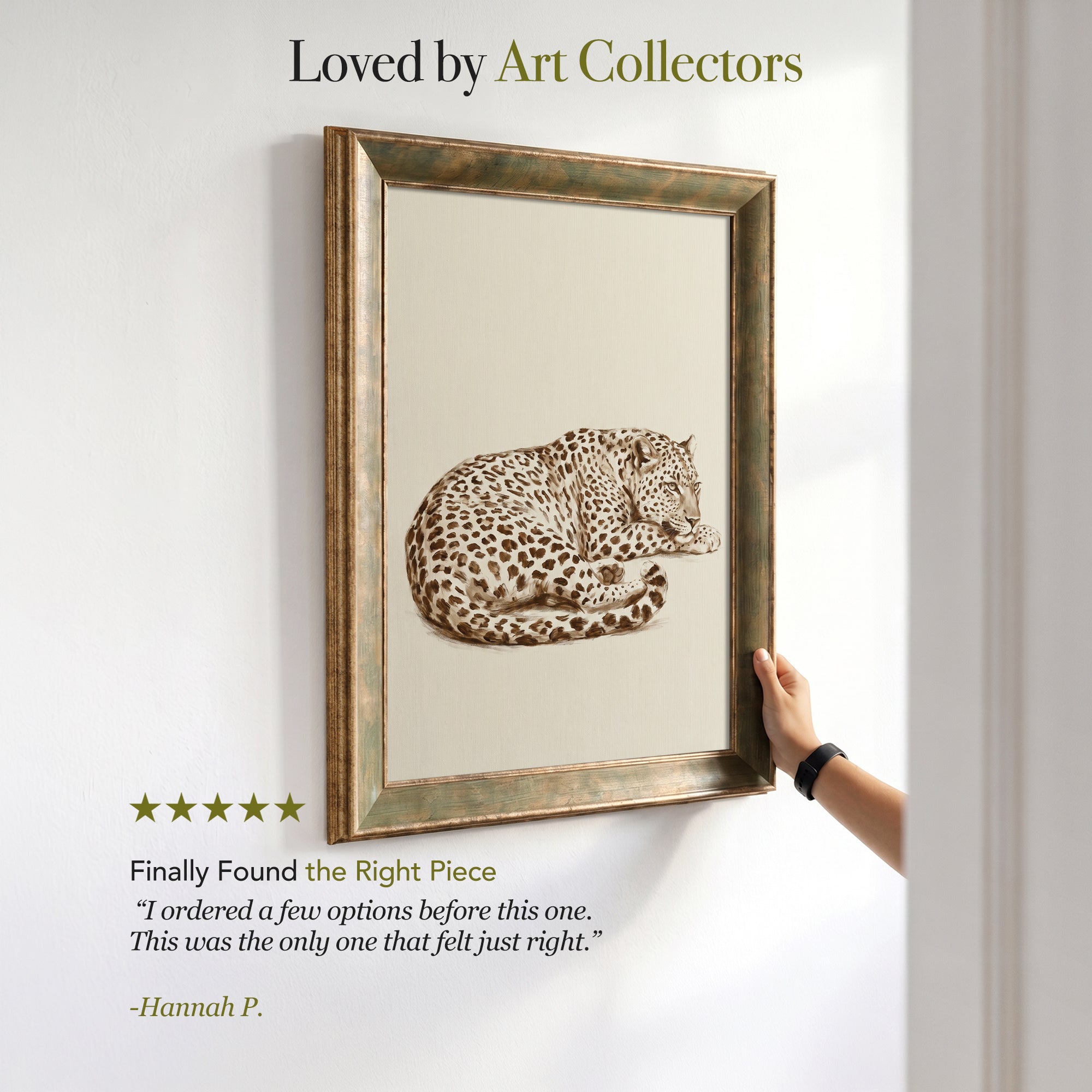 Sleeping Leopard Canvas Wall Art – Minimalist Wildlife Painting for Elegant Modern Decor
