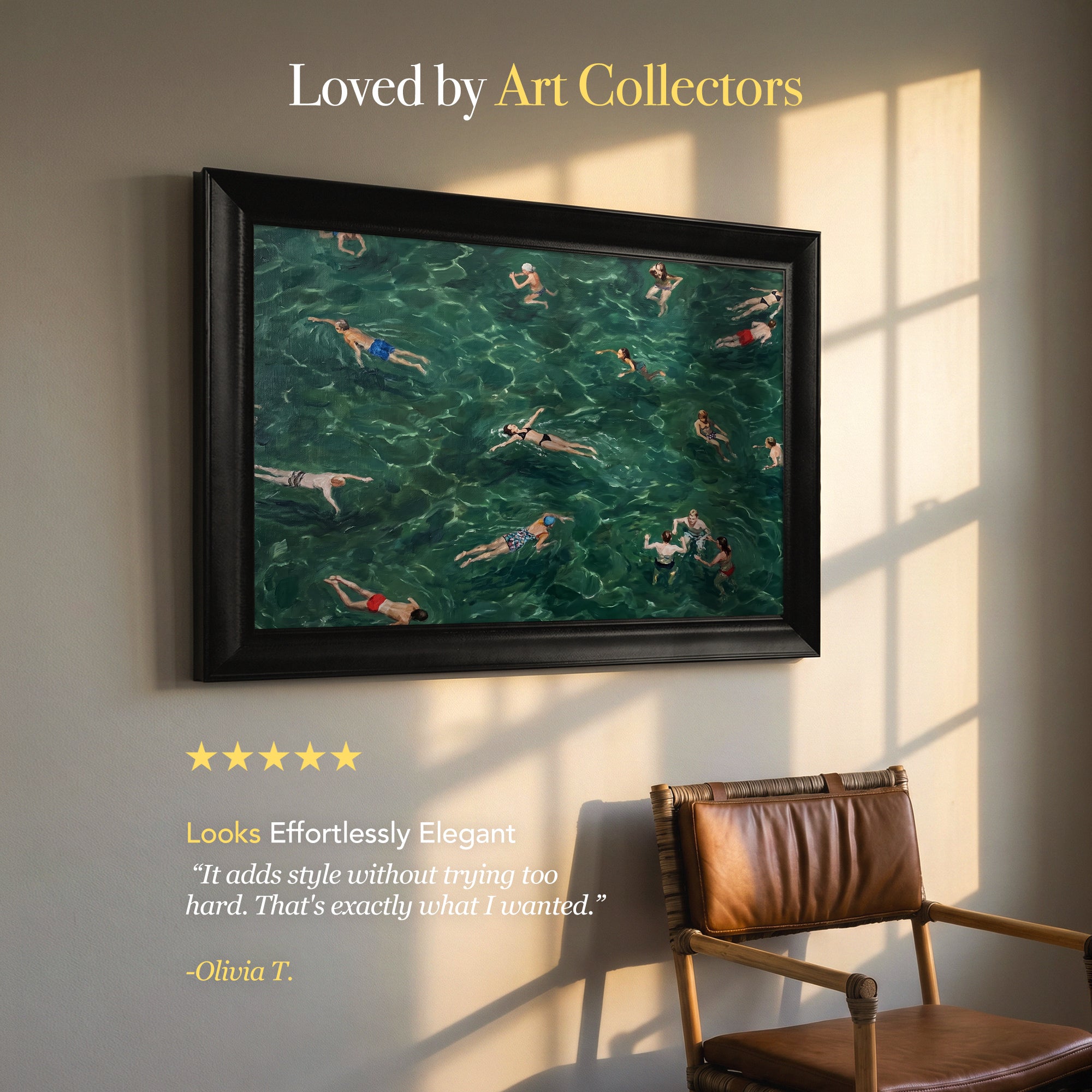 Emerald Summer Swimmers Canvas Wall Art – Aerial Ocean Painting for Coastal Decor