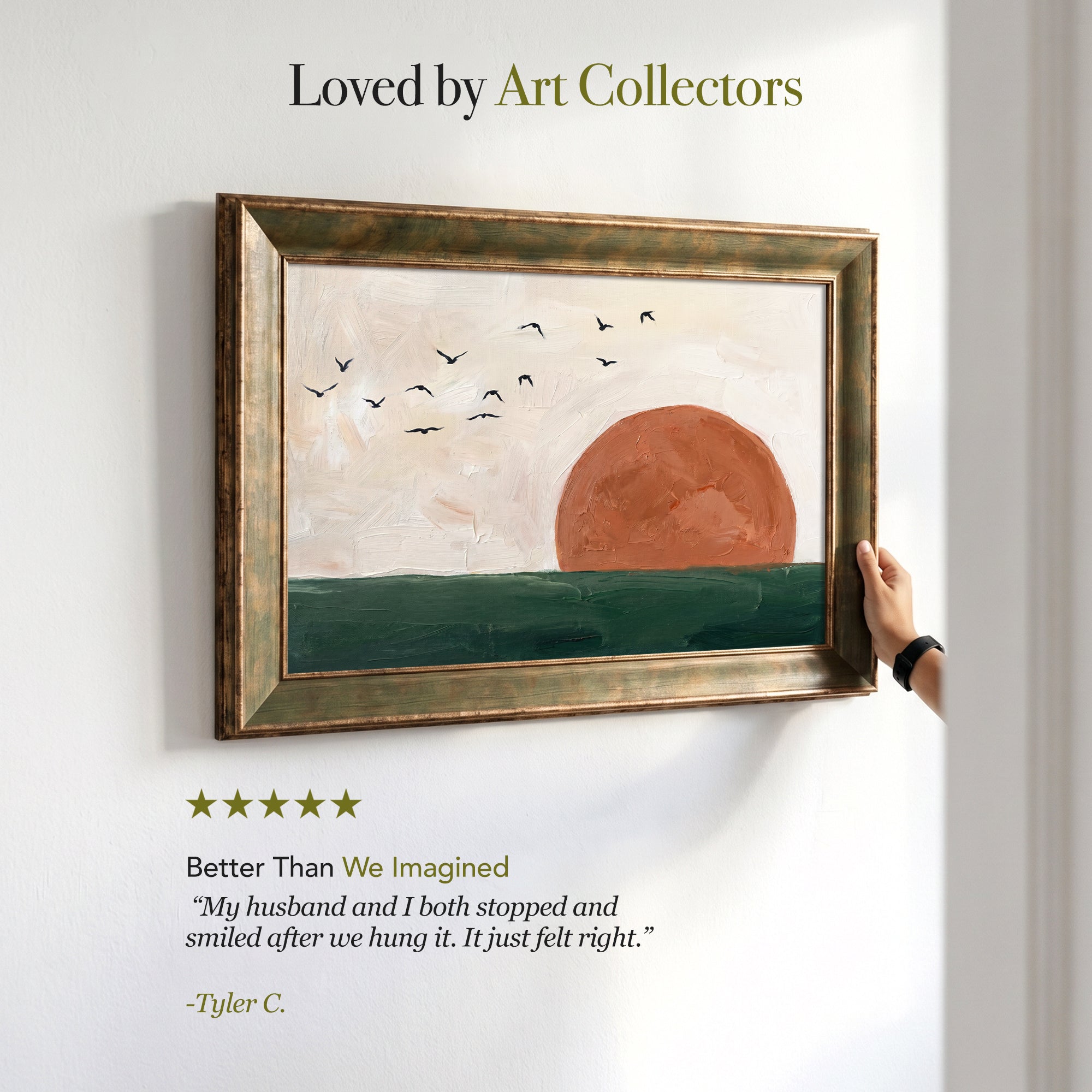 Minimalist Sunset Canvas Wall Art – Flying Birds Landscape Painting for Modern Decor