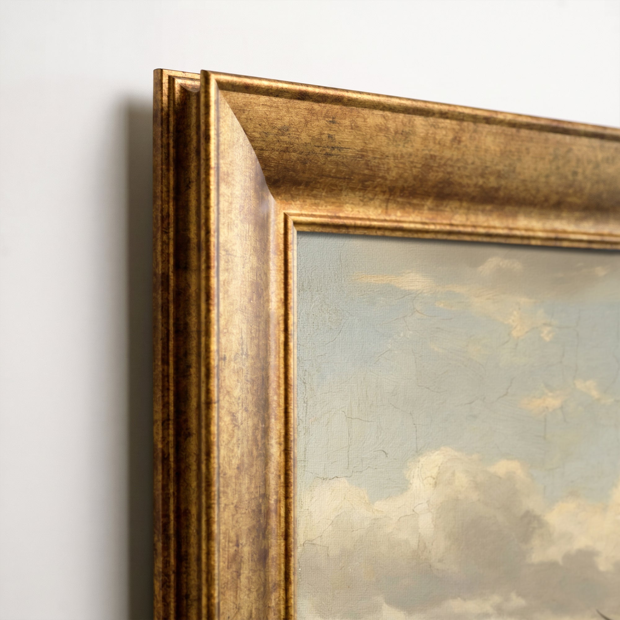 Clouds and Flying Seagulls Framed Canvas Print