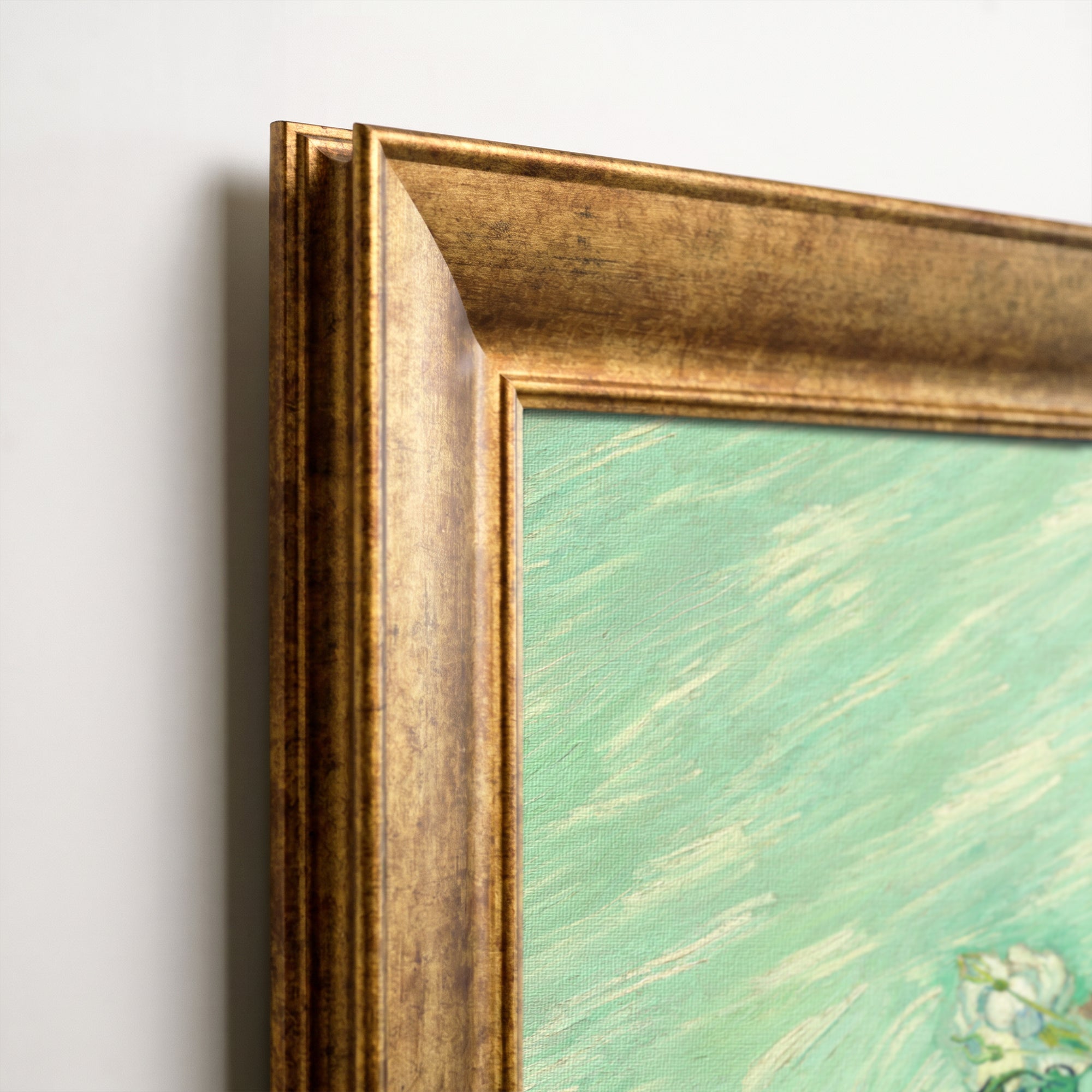 White Roses in a Vase Wall Art | Van Gogh Inspired Floral Canvas Print