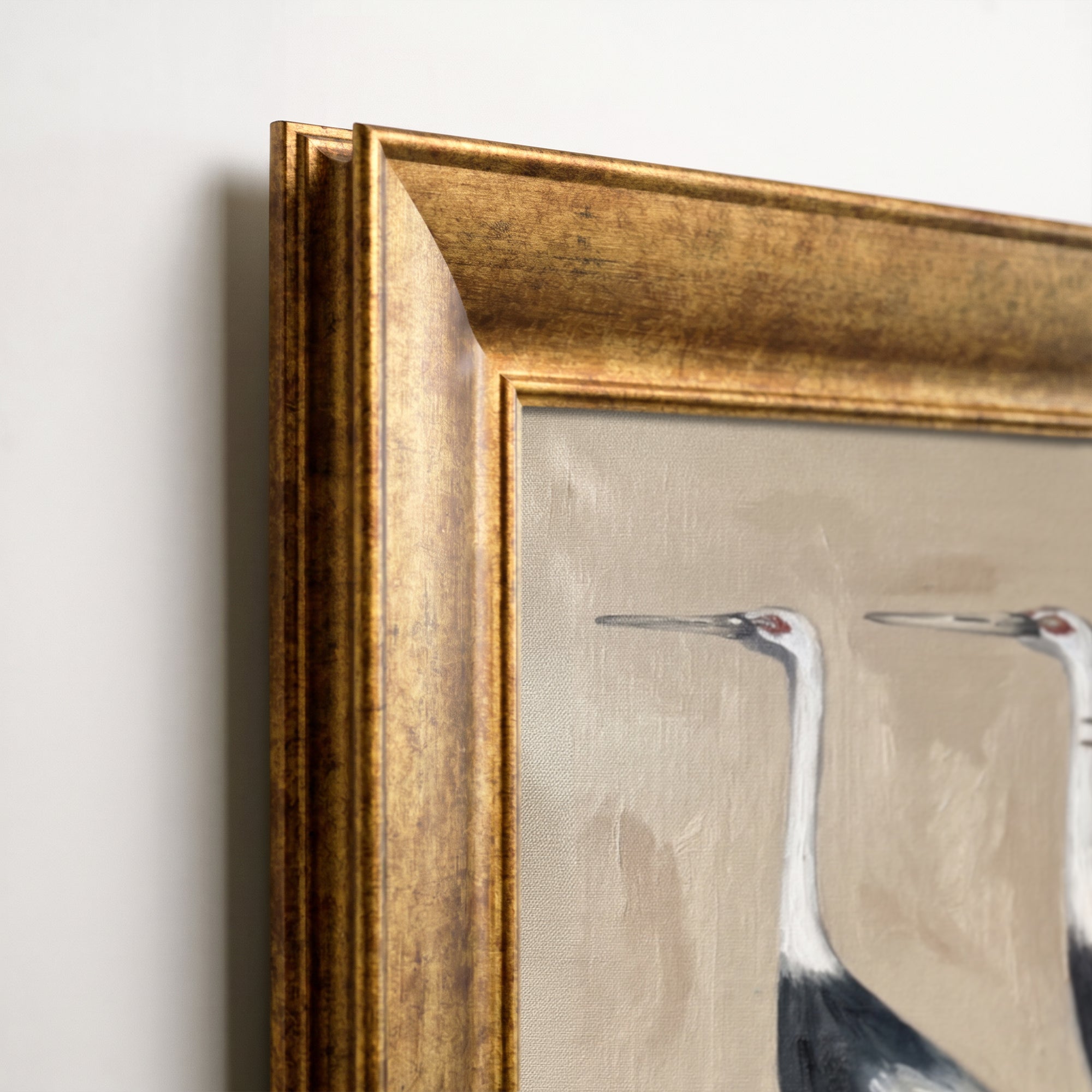 Elegant Crane Canvas Wall Art – Neutral Bird Painting for Sophisticated Interiors