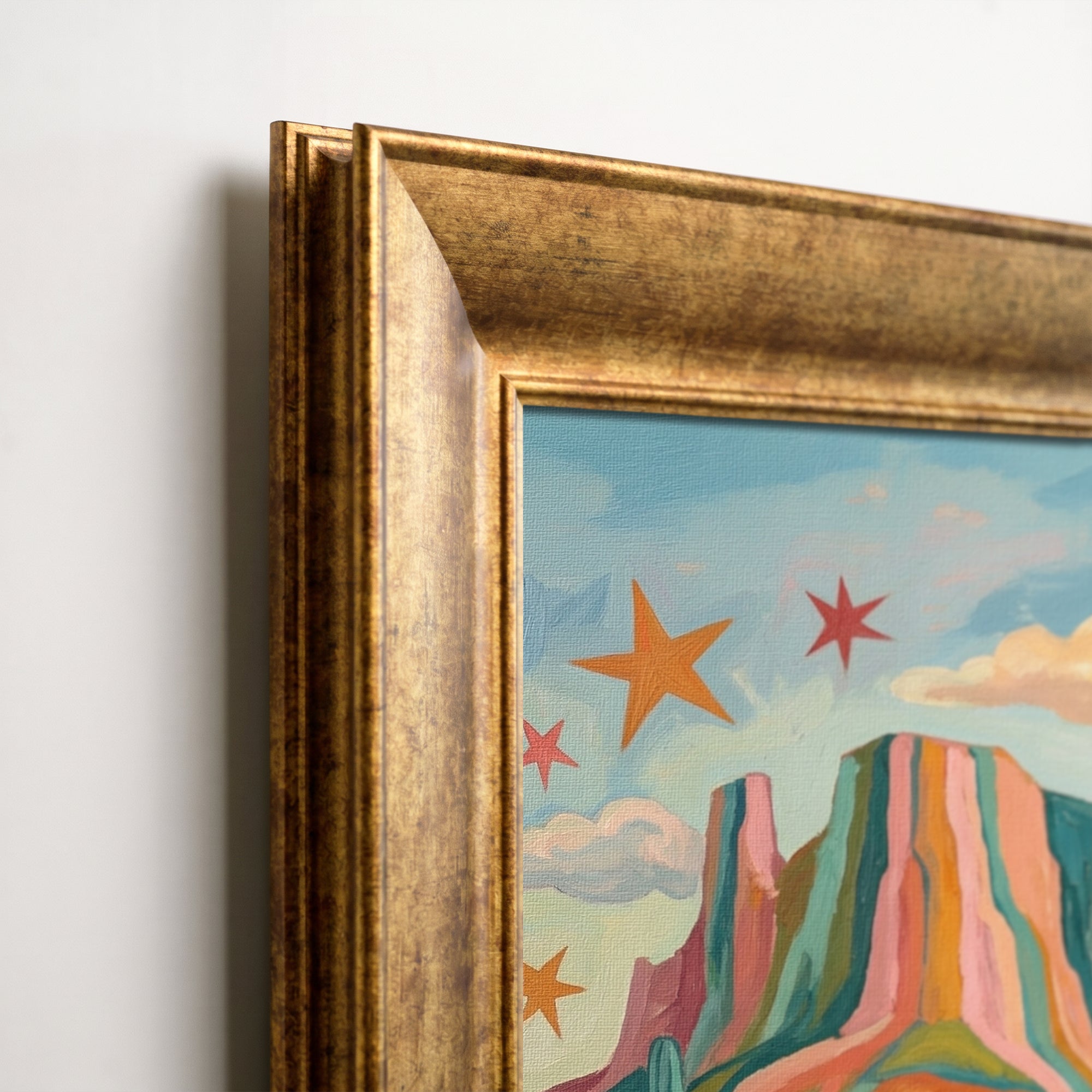 Cowboy and Stars in the Desert Framed Canvas Print