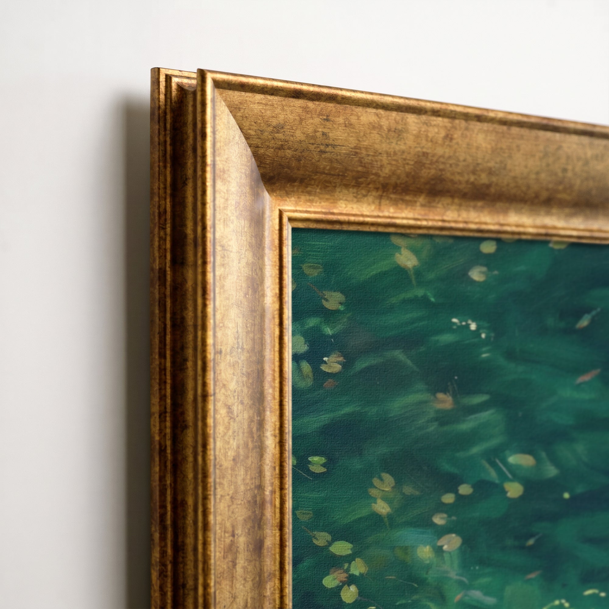 Rowboat and Swimmer Canvas Wall Art – Green Water Summer Landscape Painting