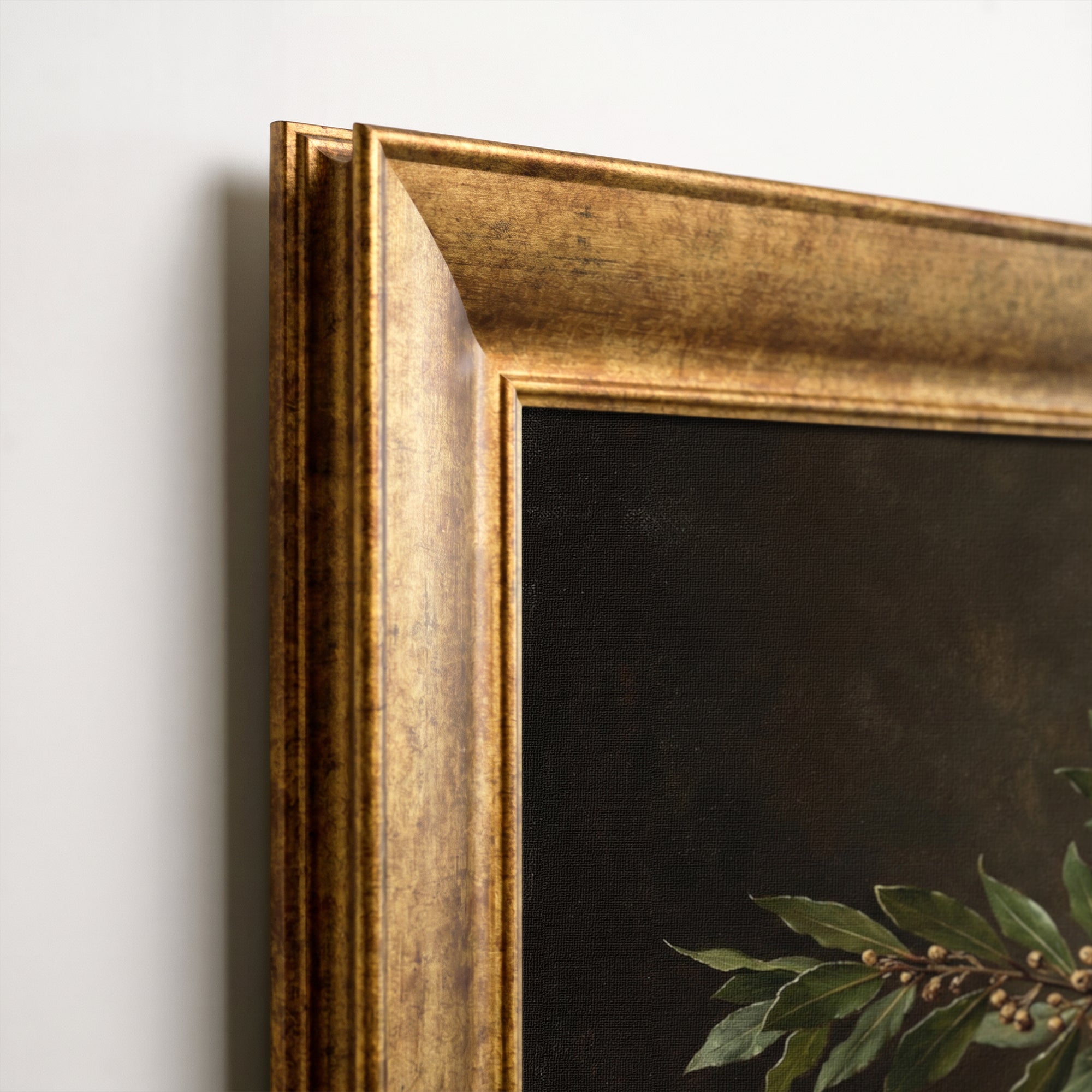Classic Pot and Leaves Still Life Framed Canvas Print