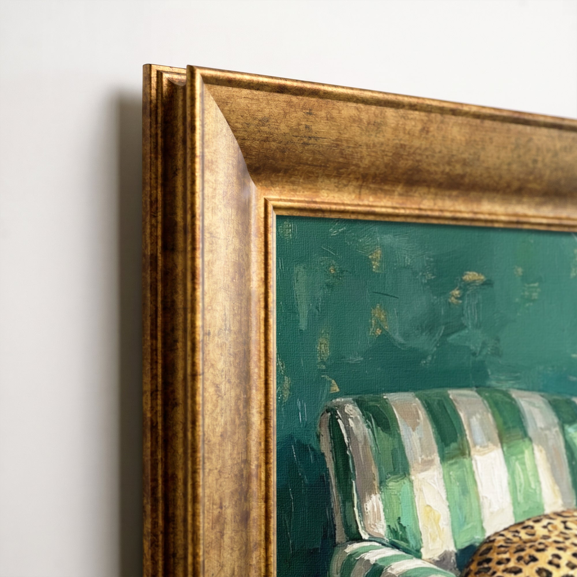 Leopard Sleeping on a Sofa Framed Canvas Print
