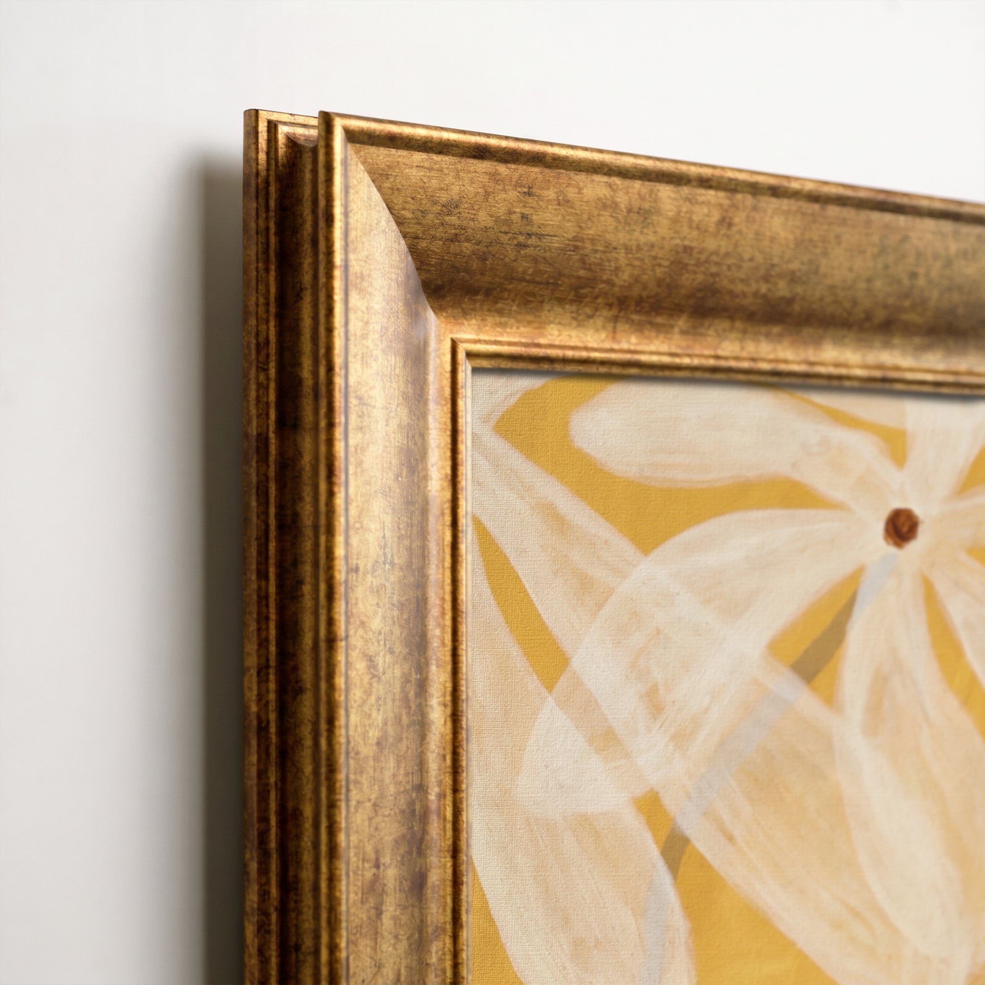 White Flowers on Yellow Background Canvas Wall Art – Modern Botanical Floral Painting
