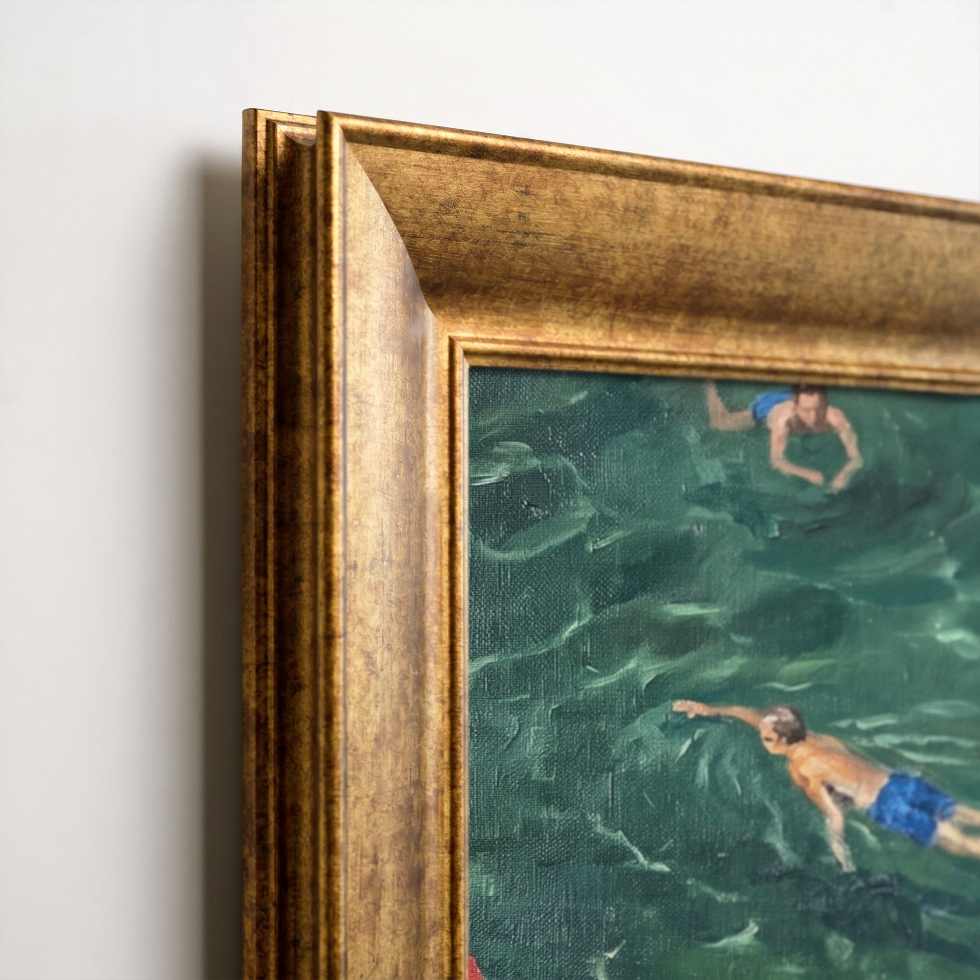 Emerald Summer Swimmers Canvas Wall Art – Aerial Ocean Painting for Coastal Decor