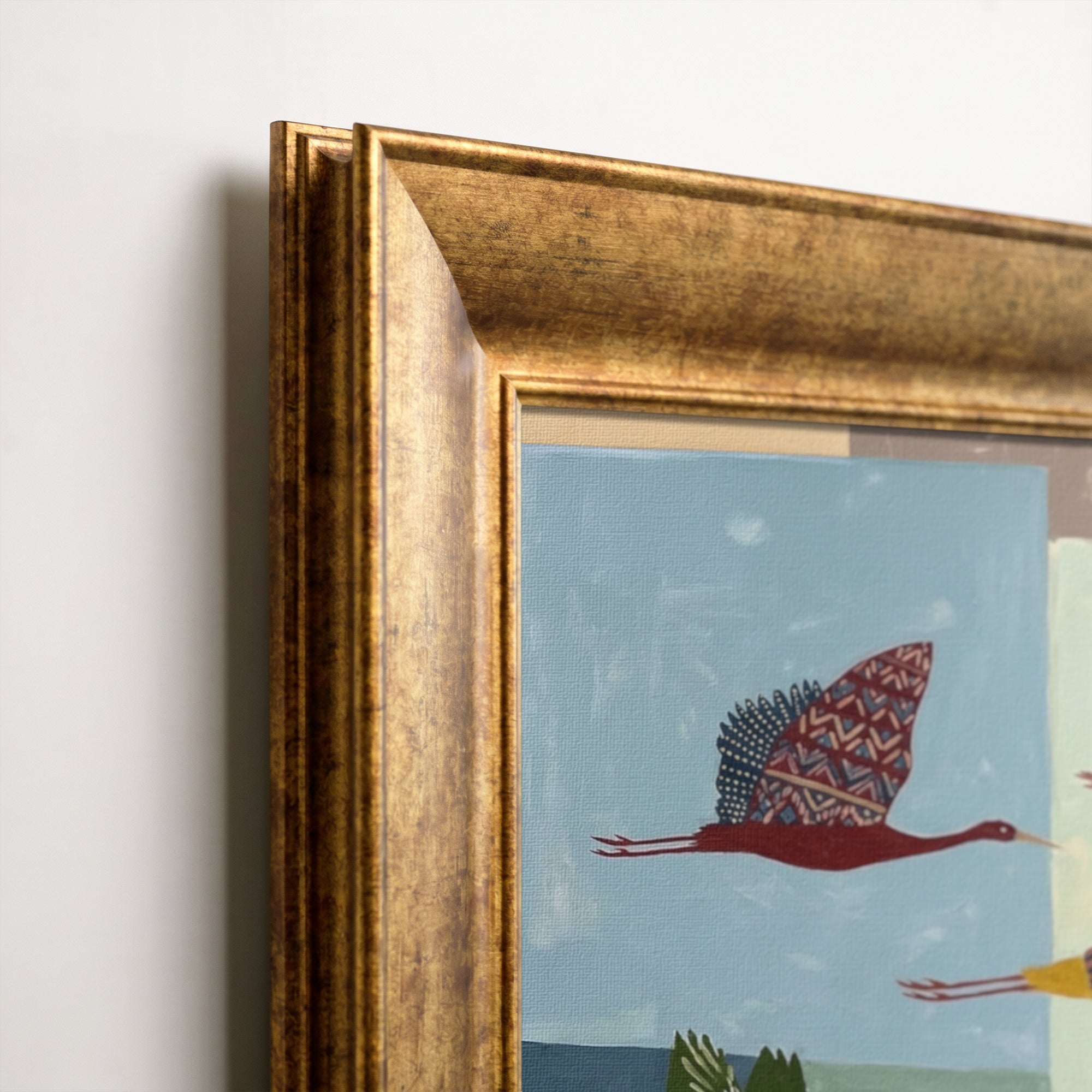 Color Blocks and Flying Birds Framed Canvas Print