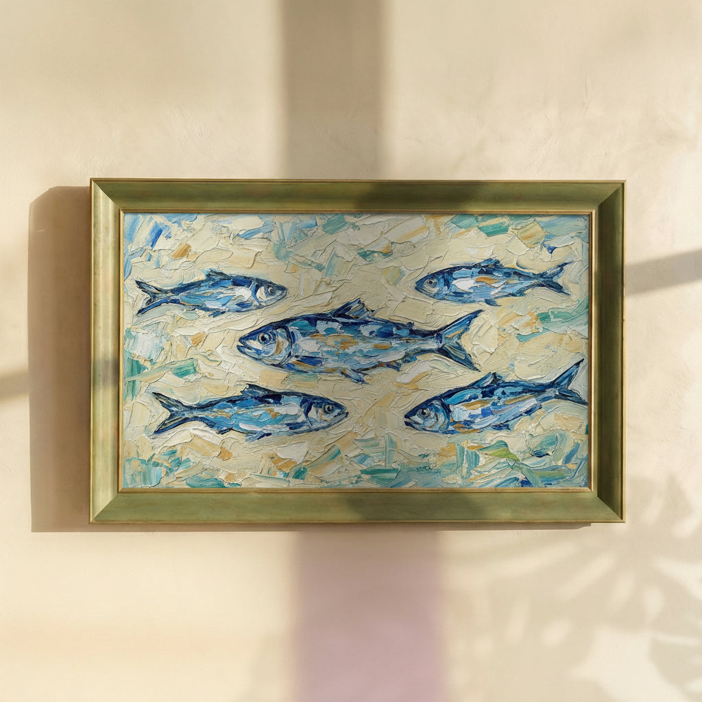 Blue Fishes Impasto Painting