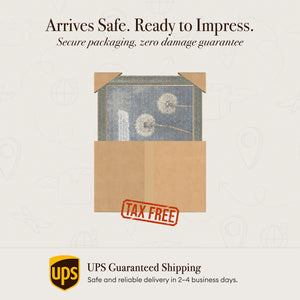 Packaging graphic showing a framed canvas print packed in a cardboard box