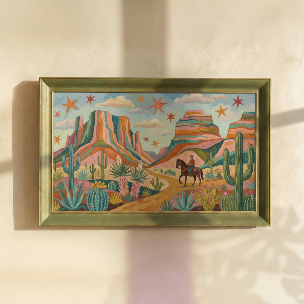 Cowboy and Stars in the Desert Painting